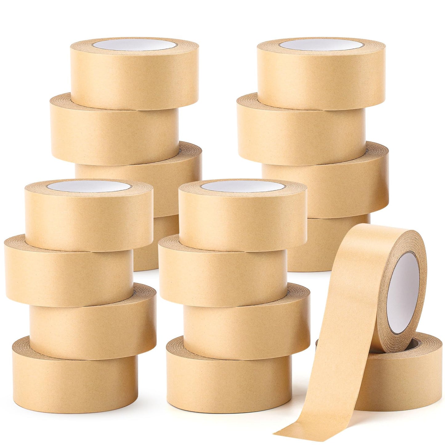 Treela 18 Rolls Brown Packing Tapes Bulk 2 Inch x 55 Yards Kraft Paper Tape Packaging Tapes Tear by Hand for Cardboard Masking Sealing Boxes Express Parcels Office Use