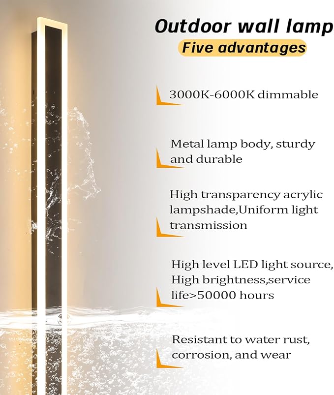 79 Inch Modern Outdoor Wall Light, Long Exterior Wall Lighting IP65 Waterproof 3000K-6000K Dimmable LED Outdoor Wall Sconce, Linear Long Wall Light for House Exterior Patio Garage