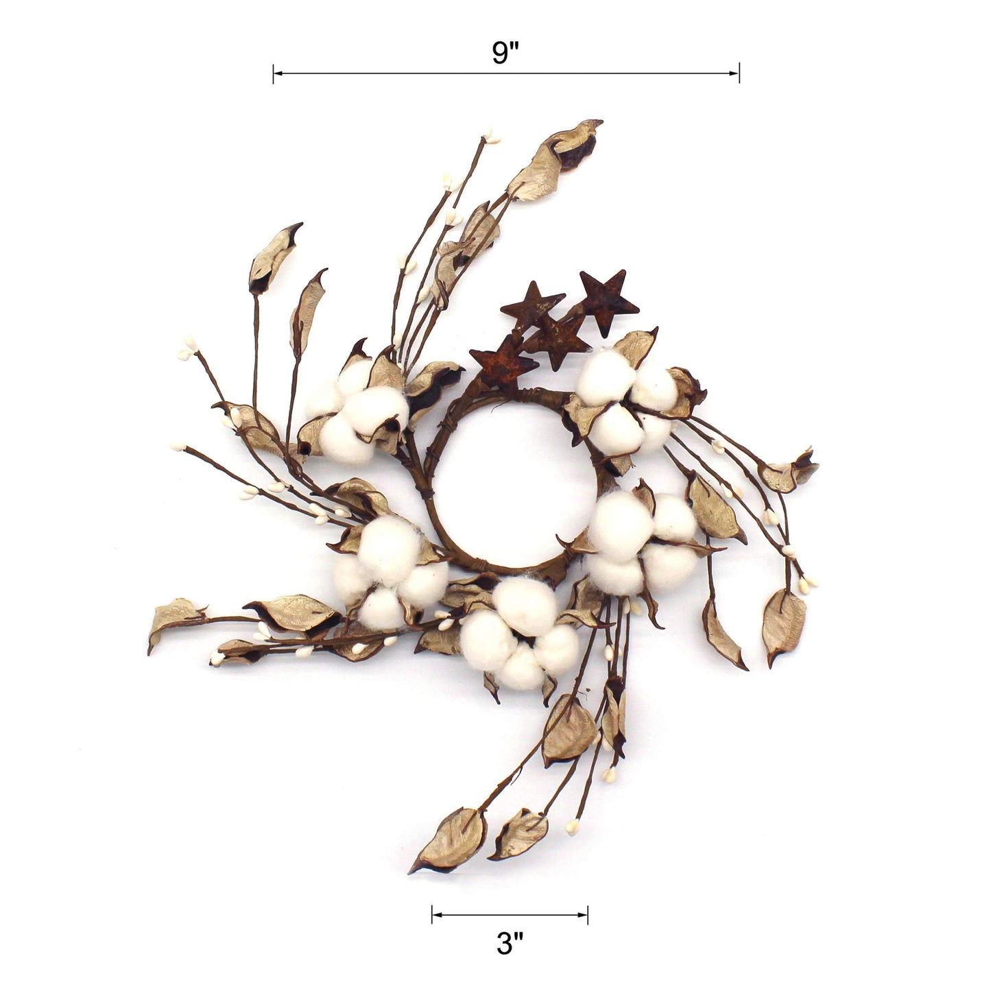 CVHOMEDECO. Primitives Rustic Pod Pip Berries and Autumn Leaves with Rusty Barn Stars Wreath, 9-Inch