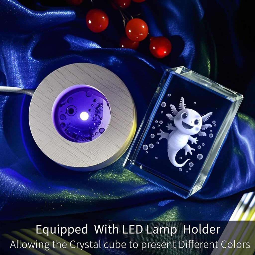 YouerCrystal 3D Axolotl Crystal Night Light for Kids, Emotional Support Gift for Animal Lovers Christmas Valentines Anniversary