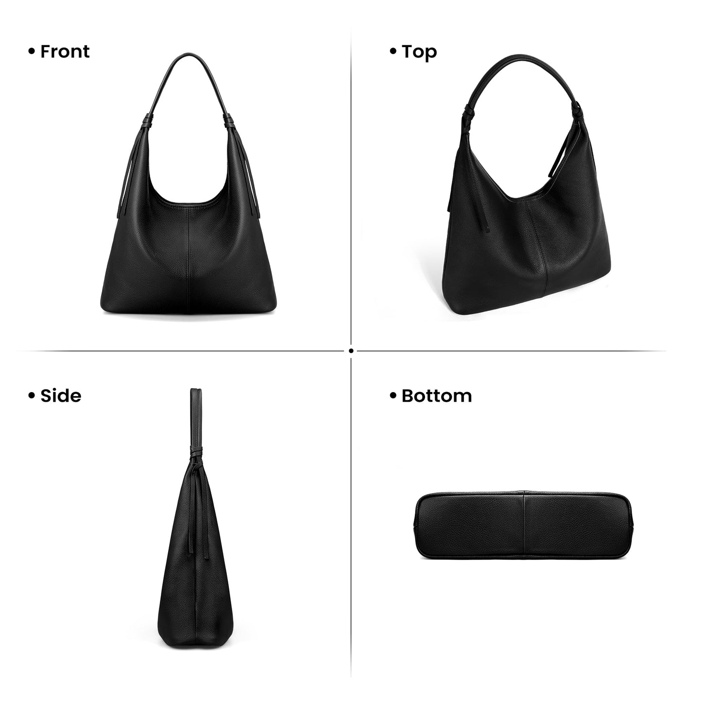 befen Genuine Leather Slouchy Hobo Purses for Women, Casual Hobo Bags Real Top Grain Leather Tote Handbags Women's Black Shoulder Satchel for Shopping, Outing, Travel