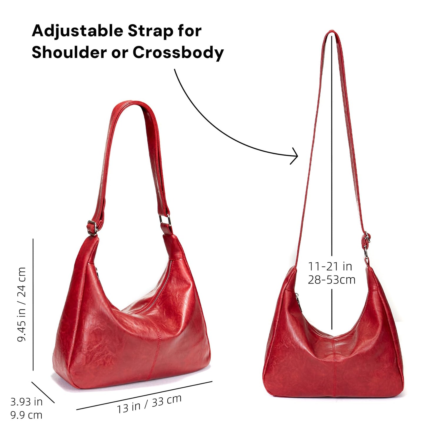 celestina Soft Vegan Leather Hobo Bag for Women, Slouchy Shoulder Handbag Tote Purse, Burgundy