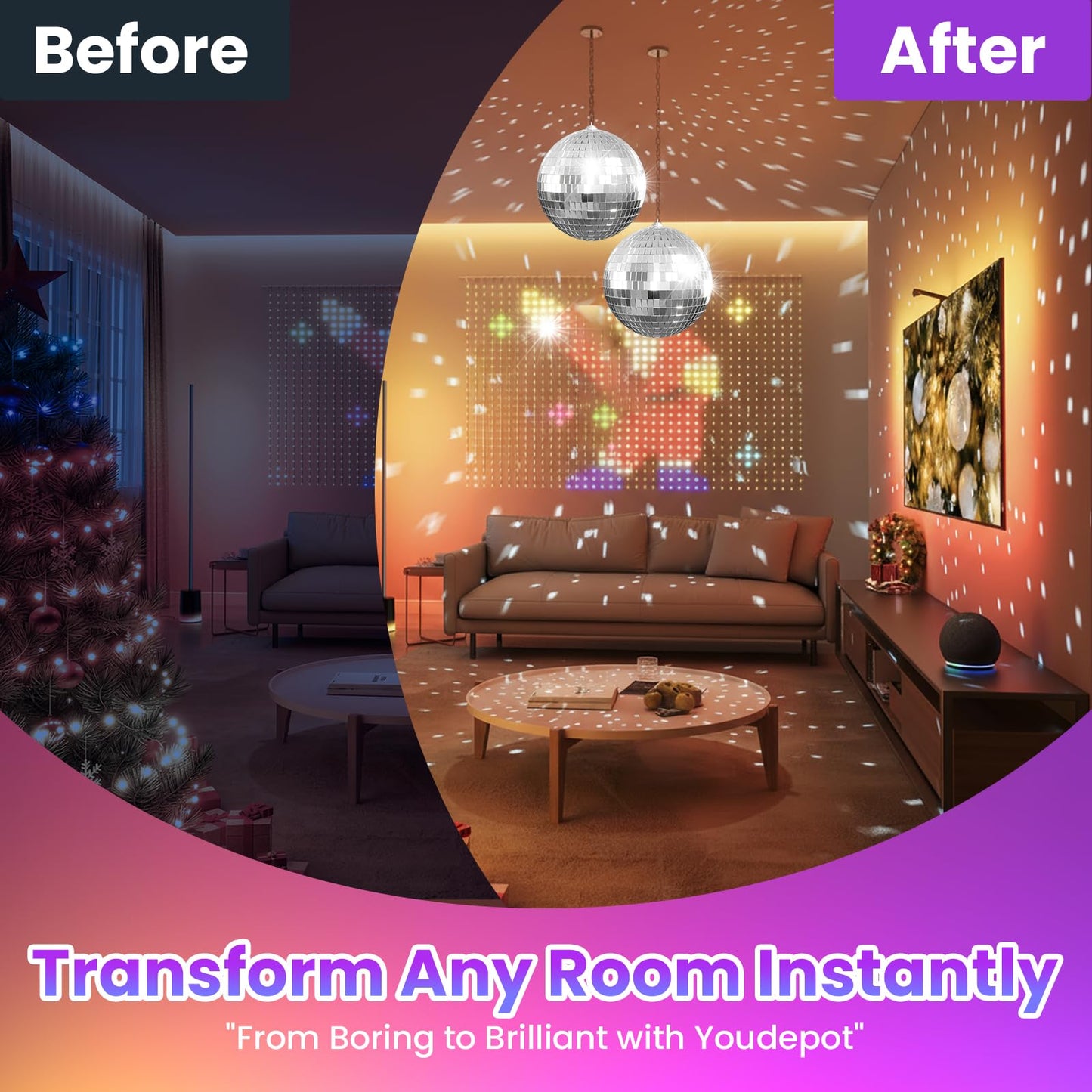 Youdepot 8-Inch Disco Ball 2-Pack – Silver Hanging Mirror Ball with String, Reflective Disco Ball Decorations for Weddings, Birthdays, Classrooms, Home, DIY, Indoor & Outdoor Events