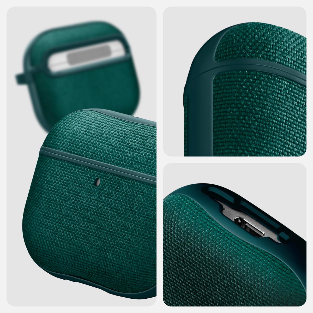 Spigen Urban Fit Designed for AirPods 4 Case (2024) Premium Fabric Cover with Carabiner Key Chain - Midnight Green