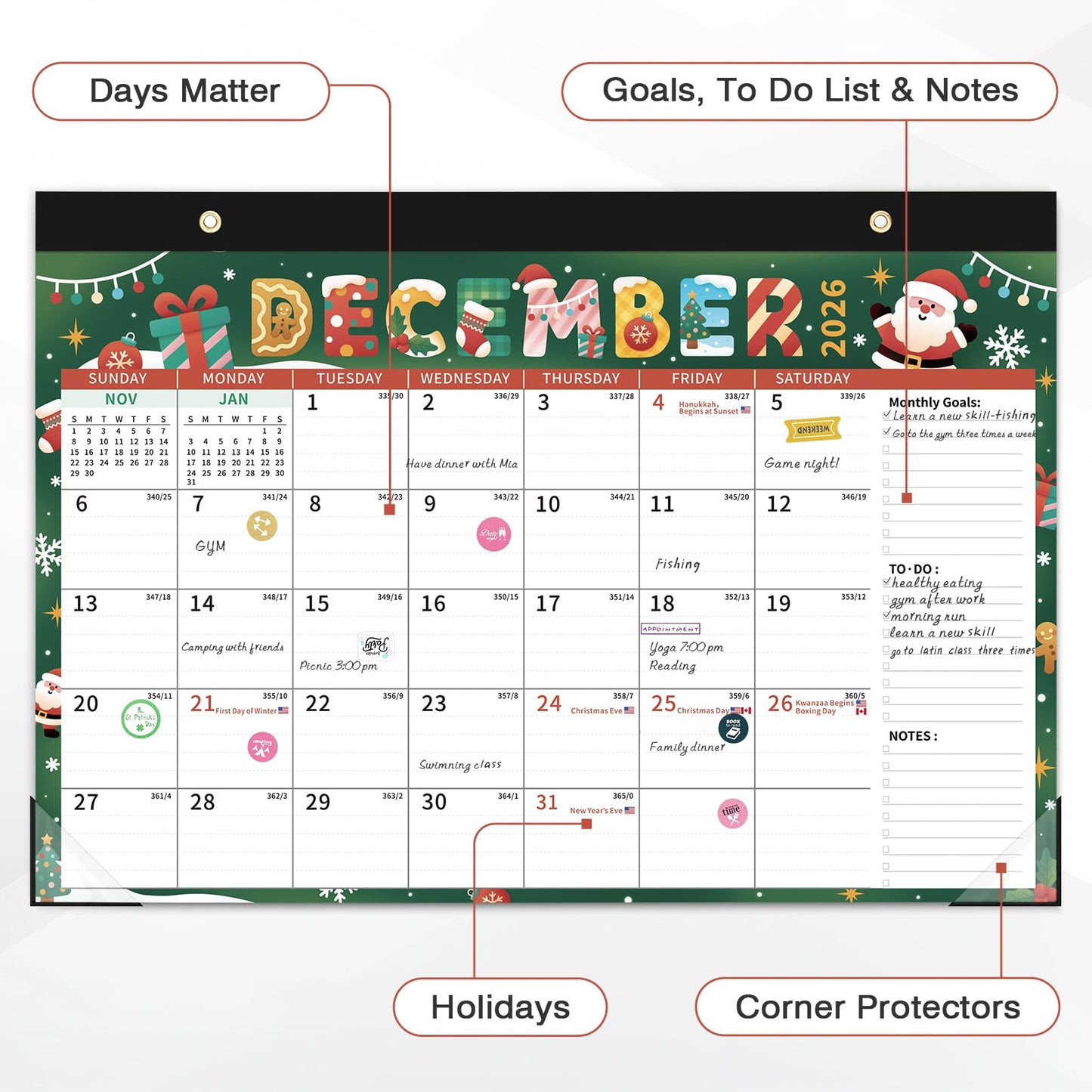 Ospelelf 2026-2027 Calendar Magnetic Desk Wall Desktop Monthly Planner from January 2026 - June 2027 Large To Do Pad with Plastic Cover for Office 17" X 12" Season