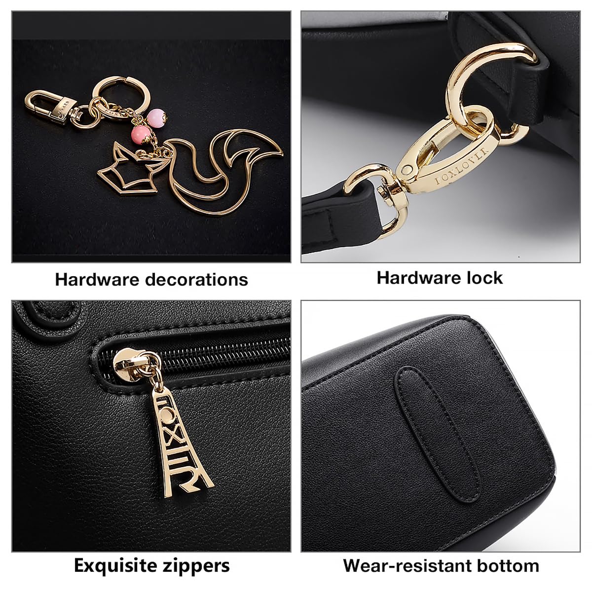 FOXLOVER Large Capacity Genuine Leather Tote Bag for Women Designer Handbags Shoulder Big Purses Minimalist(Black)