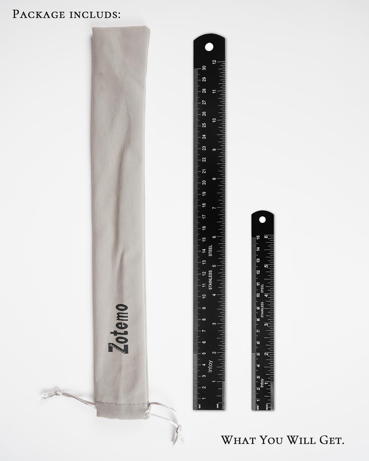 Zotemo Metal Ruler 12 Inch and 6 Inch with Metric Scales Millimeter, Centimiter, and Conversion Table, Easy to Read Straight Edge Starts at 0, Stainless Steel Rule for School and Office, 2 Pack