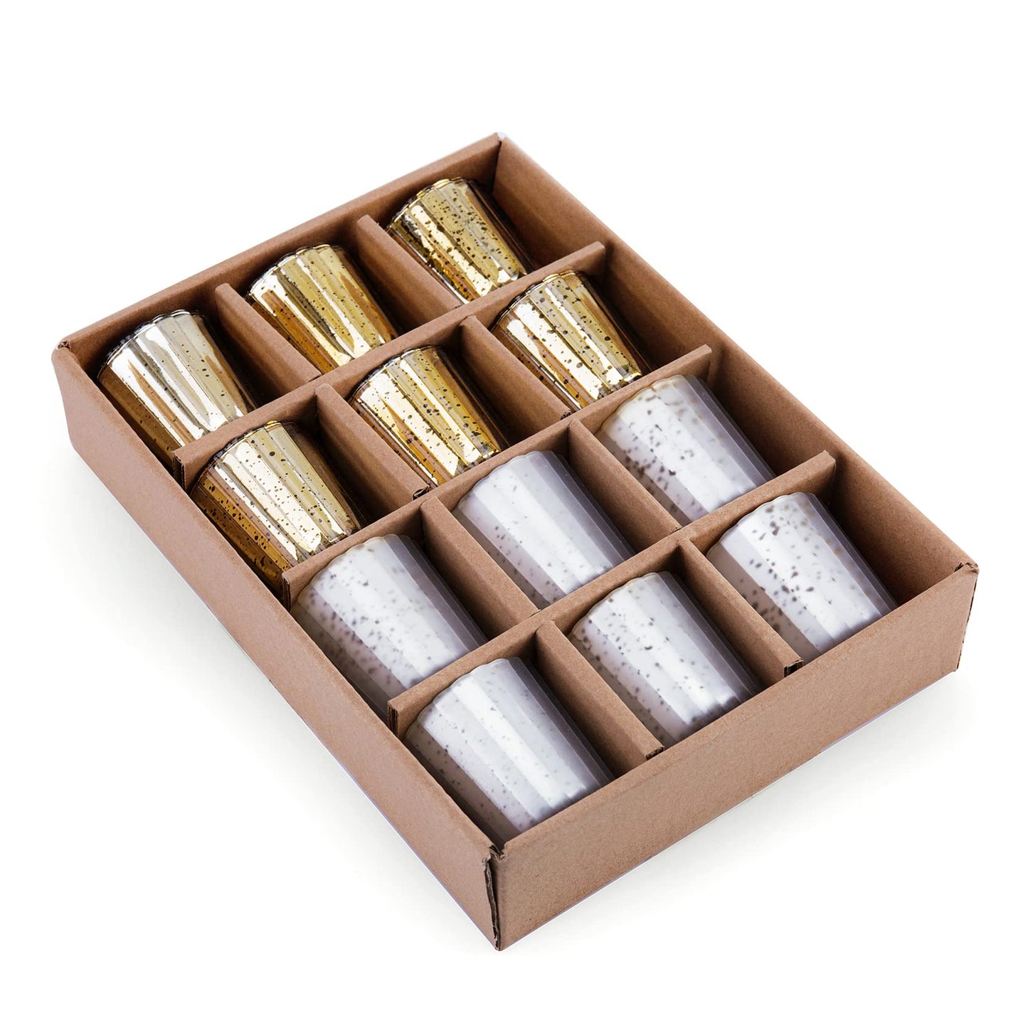 12 Pcs Pack Silver Speckled Mercury Glass Votive Candle Holders Bulk for Wedding Table Centerpiece, Christmas Halloween Party Home Decoration