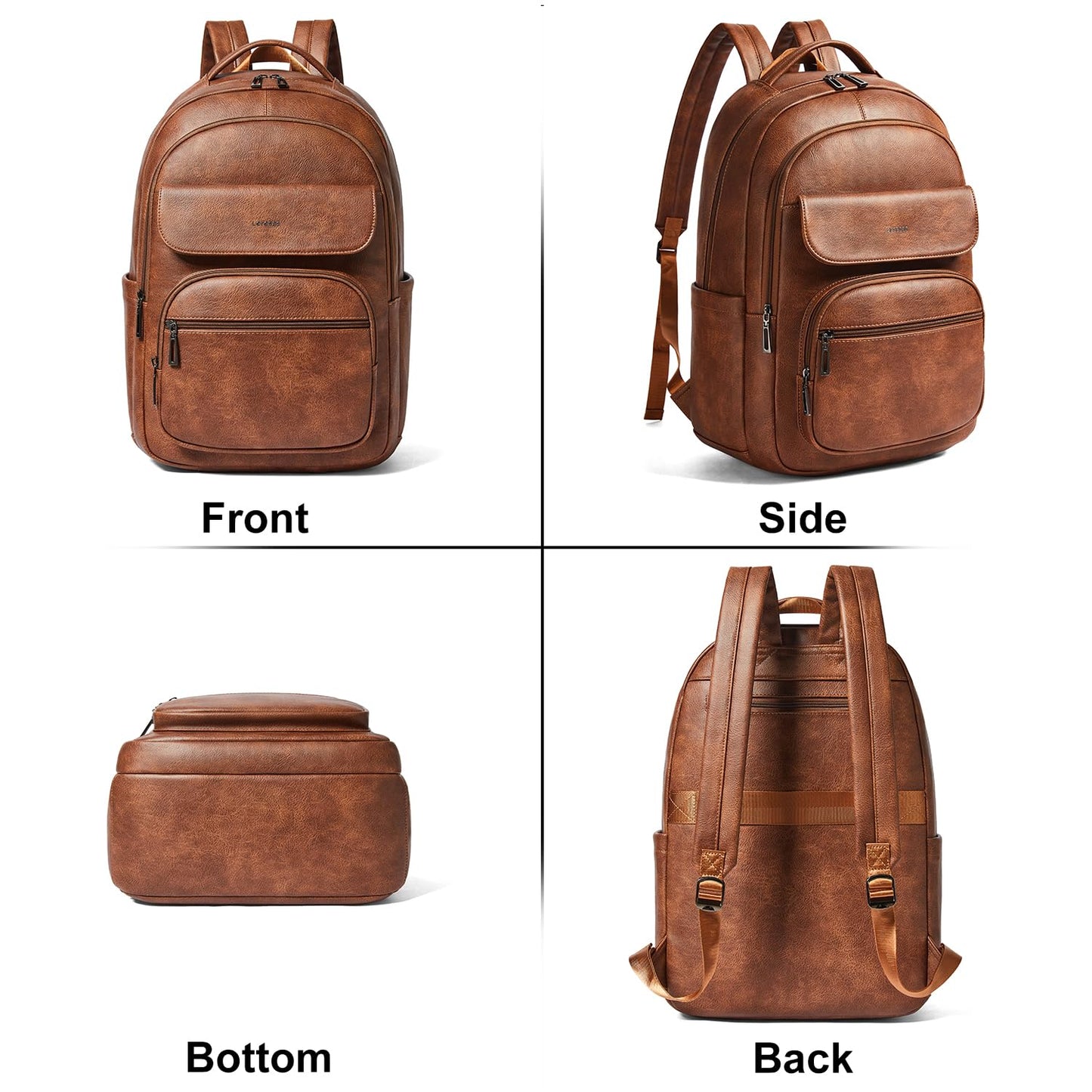Leresas 37L Vegan Leather Backpack Purse for Women Mens Travel Backpack Work Laptop Teacher BackPack College Daypack Business Backpack Office Bag Brown