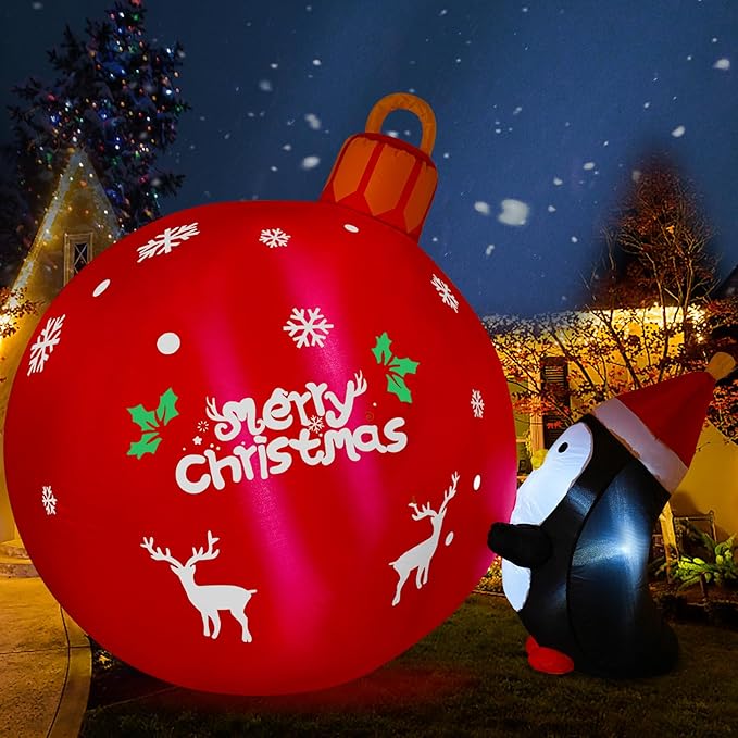 Onory 4FT Christmas Inflatables Outdoor Decorations Inflatable Penguins Push Christmas Bell with Build-in LEDs Blow up Holiday Decorations for Yard Garden Outdoor Indoor Decor