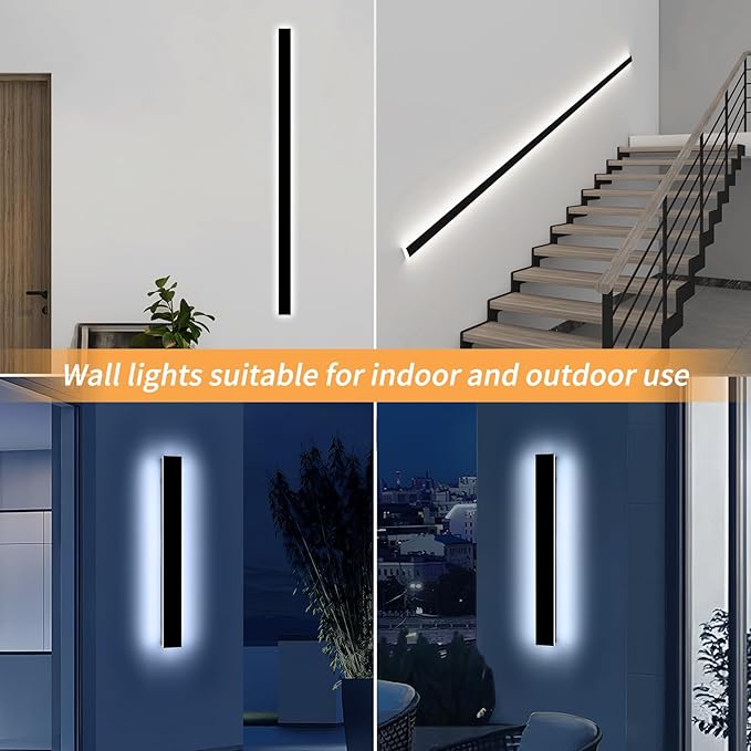 Mikeru 31.4" Outdoor Wall Sconce 6000K Cool White - IP65 Waterproof Black Exterior Light, Hardwired Wall Mounted Fixture for Porch, Patio & Entryway | Non-Dimmable Weatherproof Design