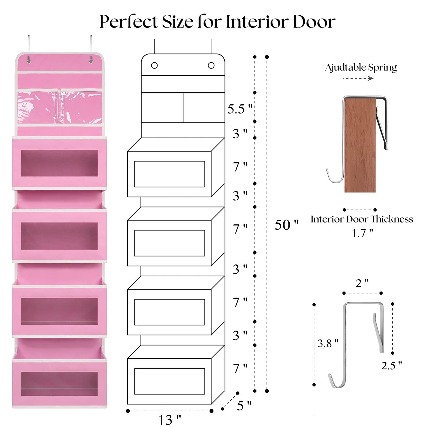 Giraffe Creation Over Door Organizer with 4 Large Capacity Pockets, Hanging Organizer Storage for Closet Bathroom Nursery Bedroom Dorm, Toys Cosmetics Sundries and Baby Essentials, Pink
