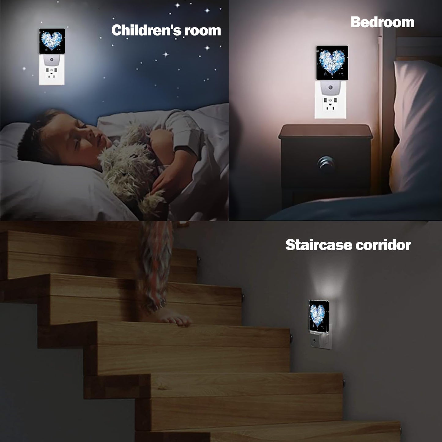 Jopowide Winter Art Hearts Dusk to Dawn Night Light, Auto Sensor Lamp Home Indoor Stairway Kitchen Corridor, Night Lights Plug into Wall Decor, Boys Girls Women Men Room Gifts