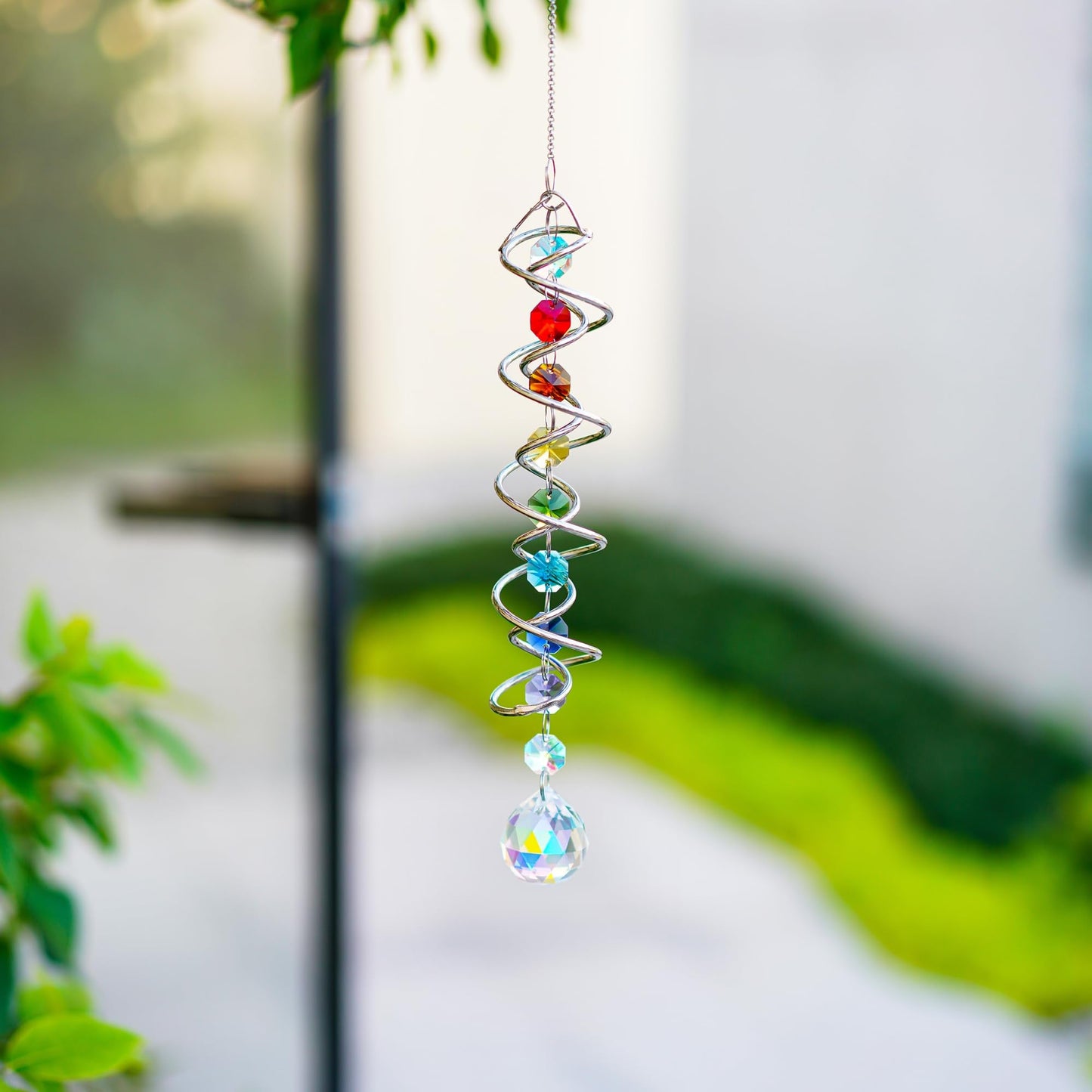 H&D HYALINE & DORA Sun Catchers for Windows,Crystal Sun Catcher with Seven Chakra Beads,Decorative Wind Spinner Tail Suncatcher for Indoor Christmas Decoration 20.5in