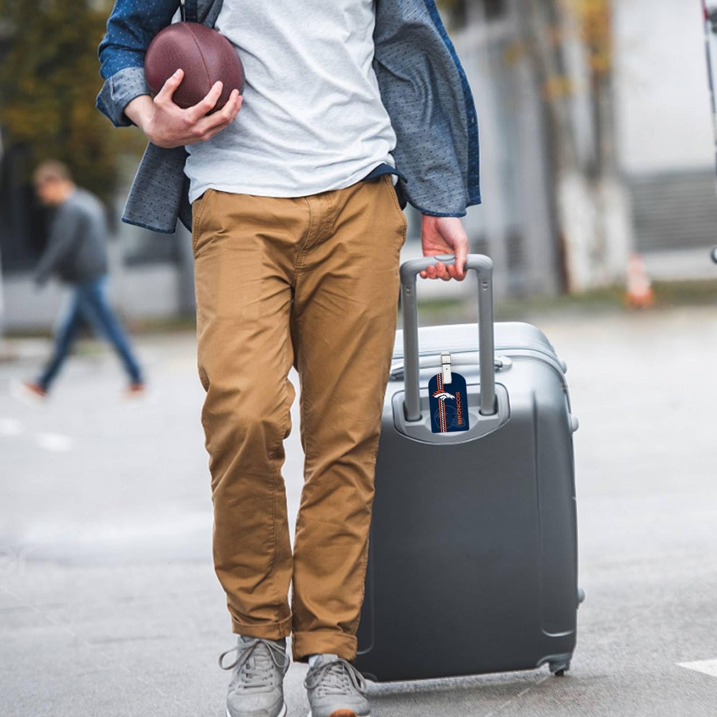 AYYQHC 2 Pack Leather Football Sport Fan Luggage Tag for Suitcase and Bag,White Blue Design Travel Suitcase and Bag Tag with Privacy Flap Address Labels