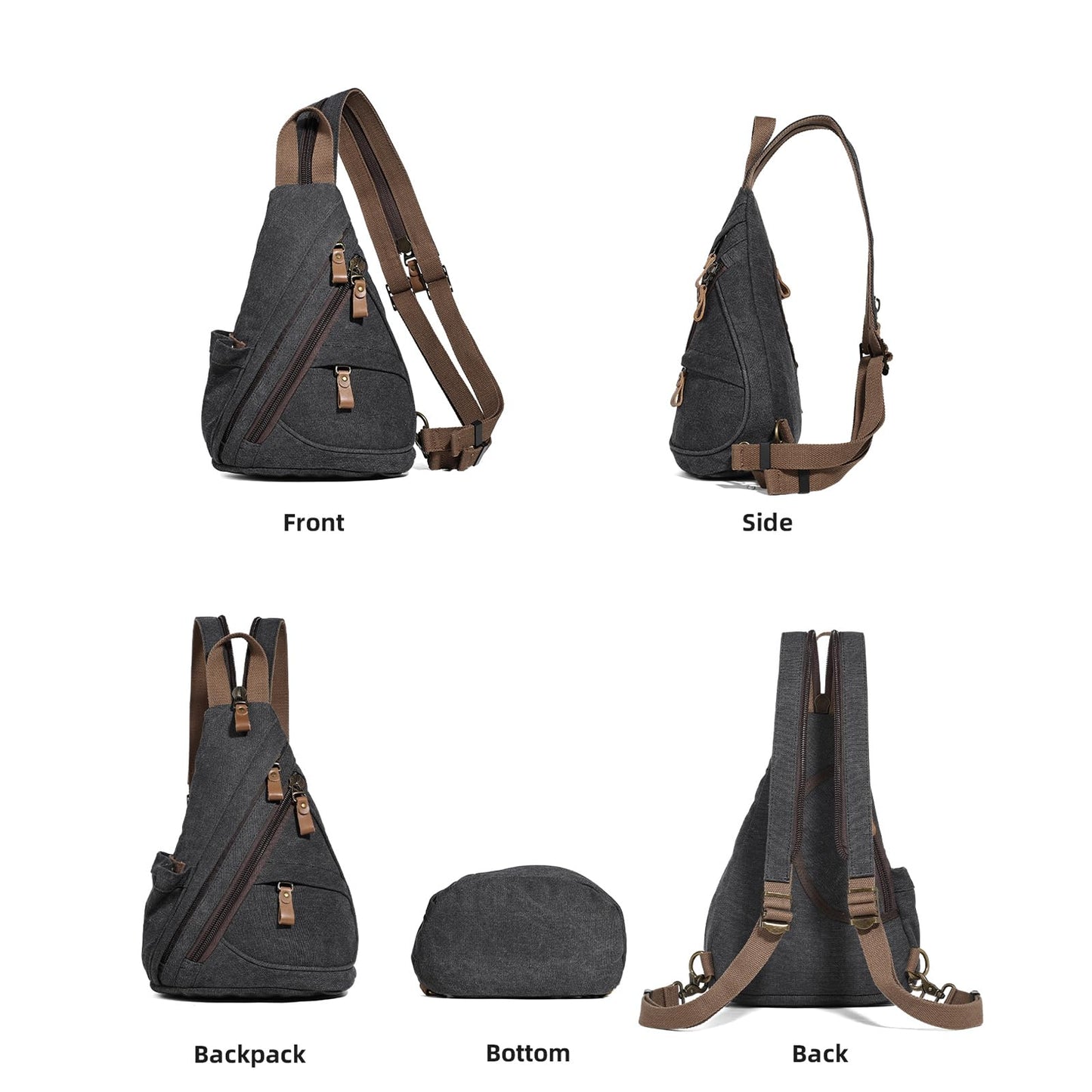 KL928 Canvas Sling Bag - Small Crossbody Backpack Shoulder Casual Daypack Rucksack for Men Women(Small Version, Black)