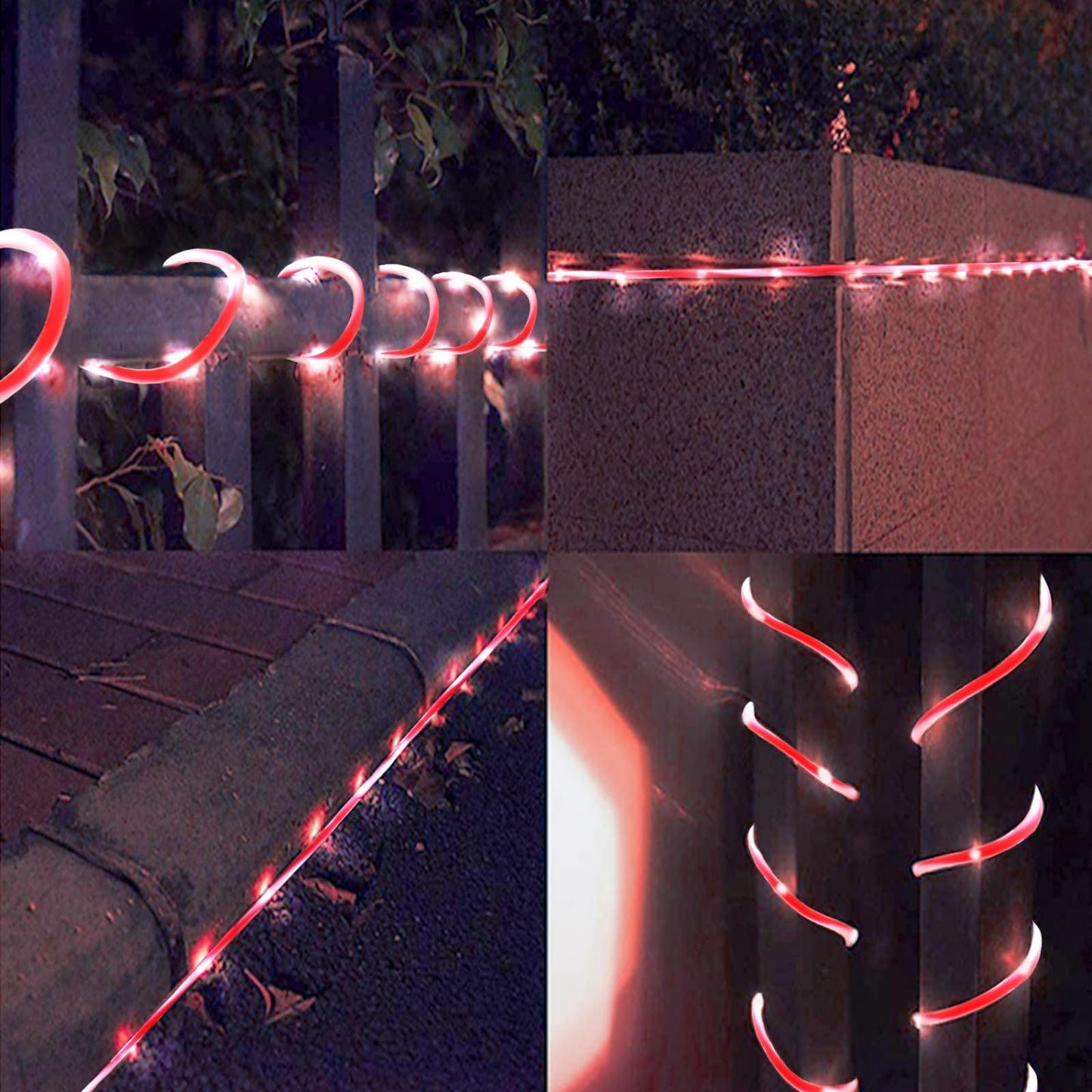 QITONG Solar Christmas Lights, 2 Pack Each 33ft 100 LED Red & White Candy Cane Rope Light Outdoor Waterproof, 8 Modes Fairy Lights in Clear Thin Tube