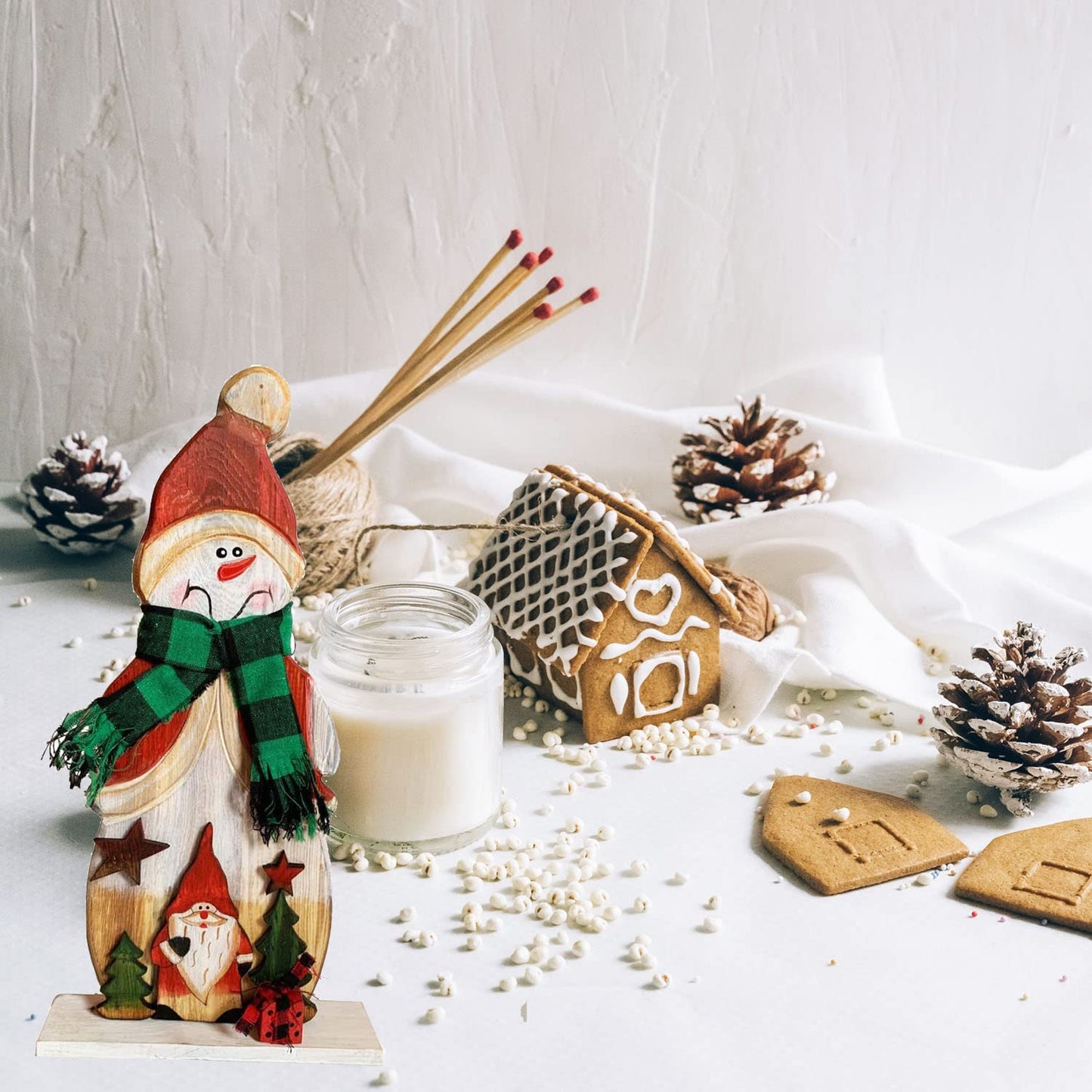 Grace Home Rustic Wood Standing Snowman Figurines Christmas Ornament Tabletop Mantel Centerpieces Decoration 14.5" H (Snowman)