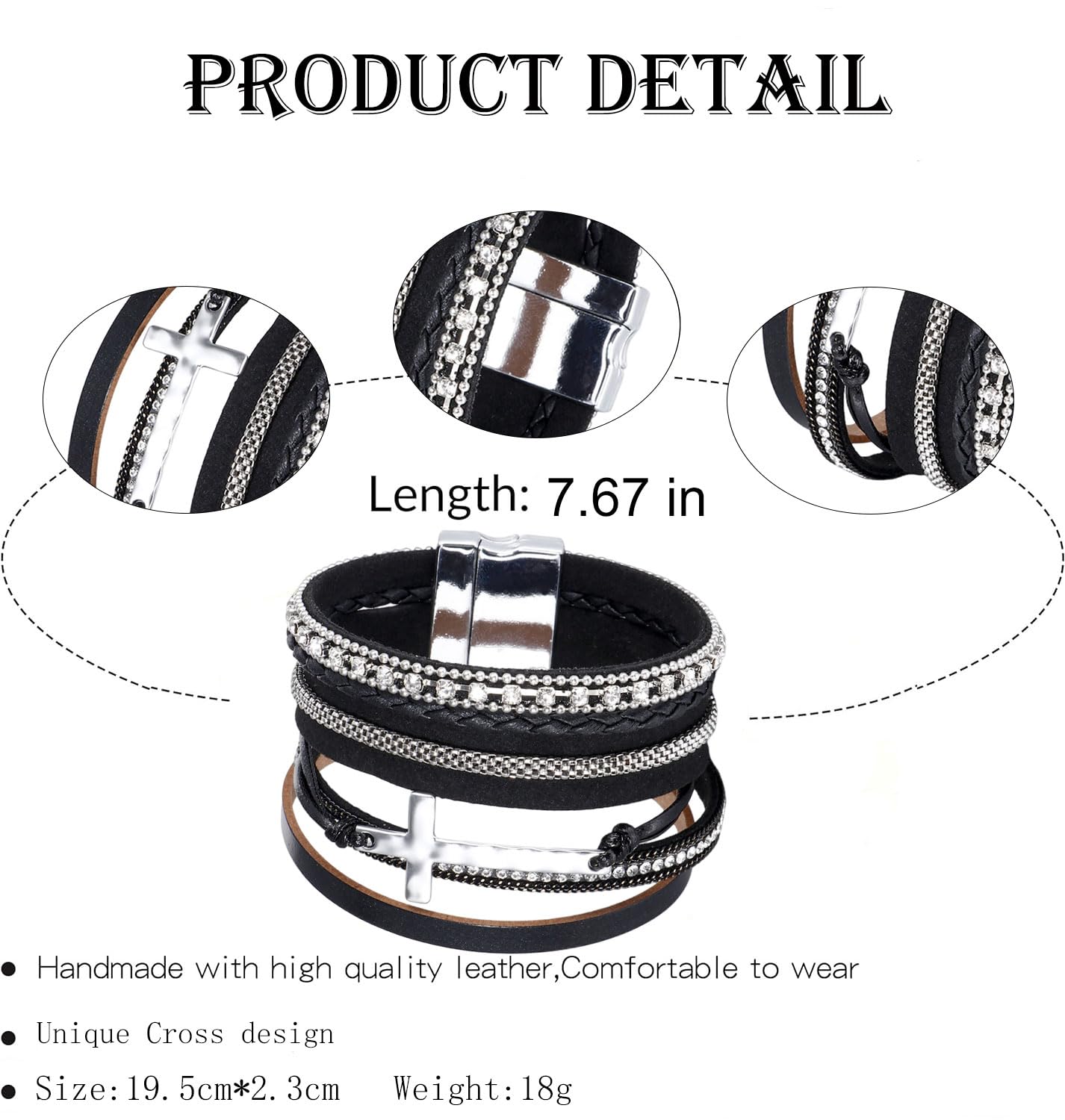 CARICY Cross Bracelets Leather Wrap Bracelets for Women Trendy Layered Clasp Bangle Cuff Stacked Bracelet Jewelry Birthday Christmas