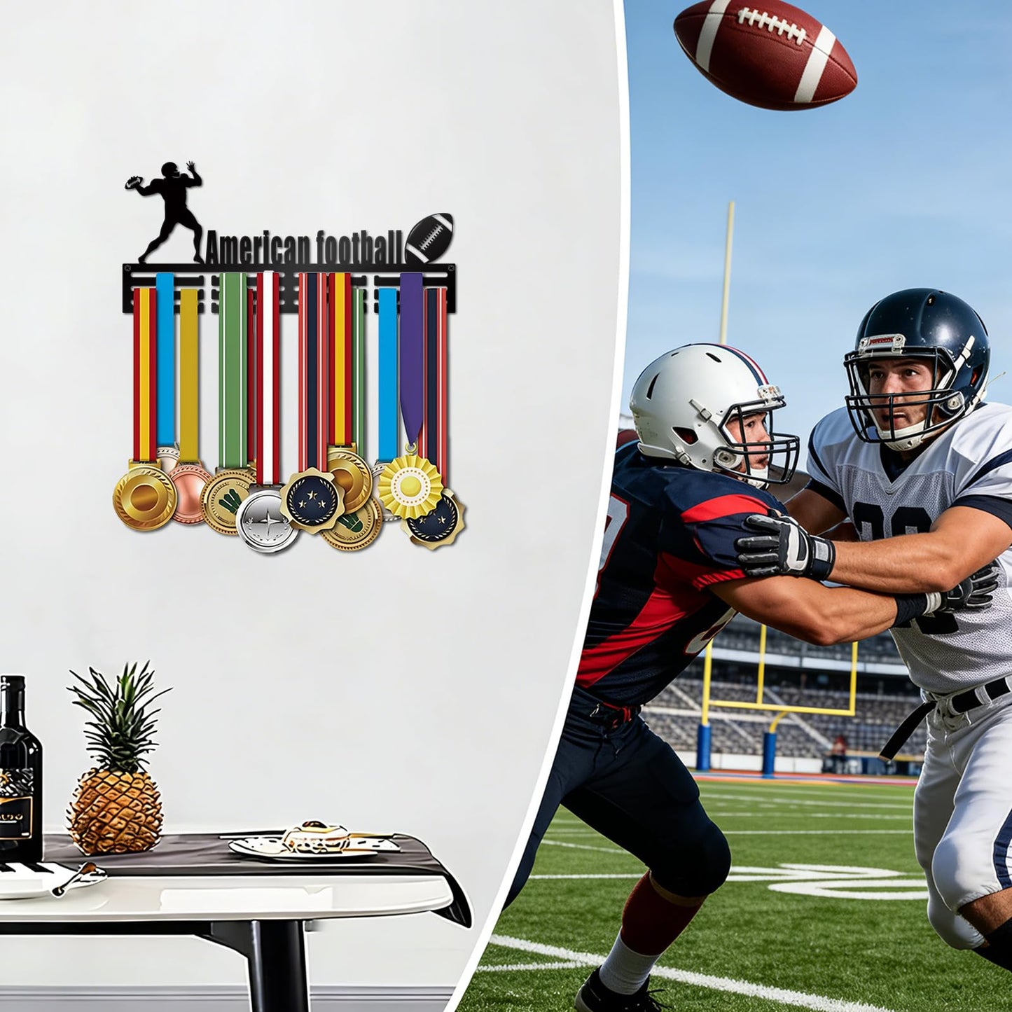 Resama Fashion Medal Hanger Holder Display Wall Rack Frame Shelf-Black Metal Medal Hanger Awards Ribbon Cheer,Gymnastics,American Football Easy to Install