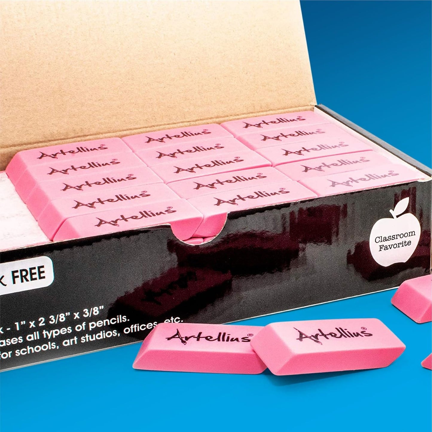 Artellius Pink Erasers | Latex & Smudge Free | Bulk School Supplies | Classrooms, Teachers, Homeschool, Office, Art Class | Large Size (Pack of 100)