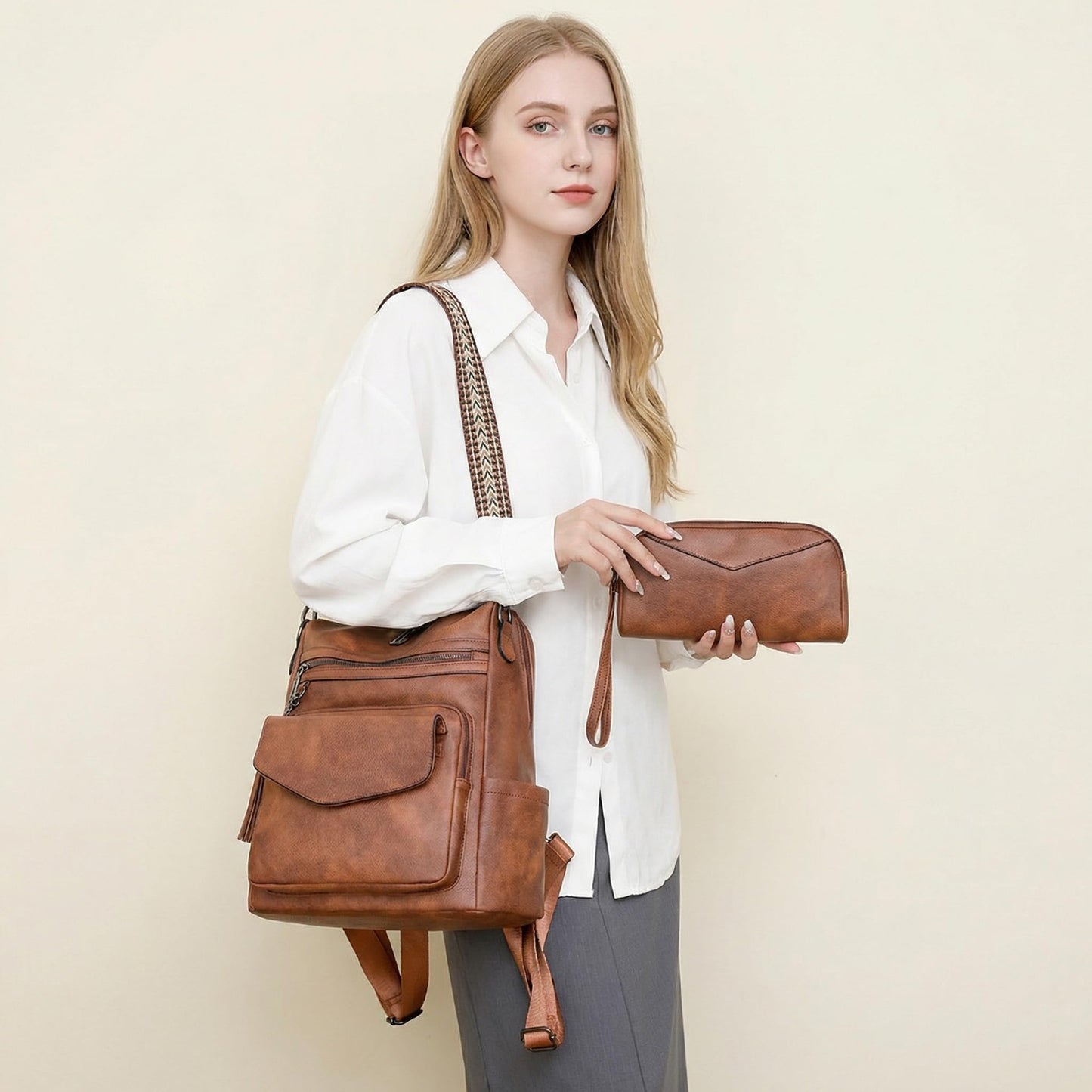 BOHJPIS PU Leather Backpack Purse for Women-Fashion and Multipurpose Lightweight Travel Handbag Shoulder Bags Backpack (Brown)
