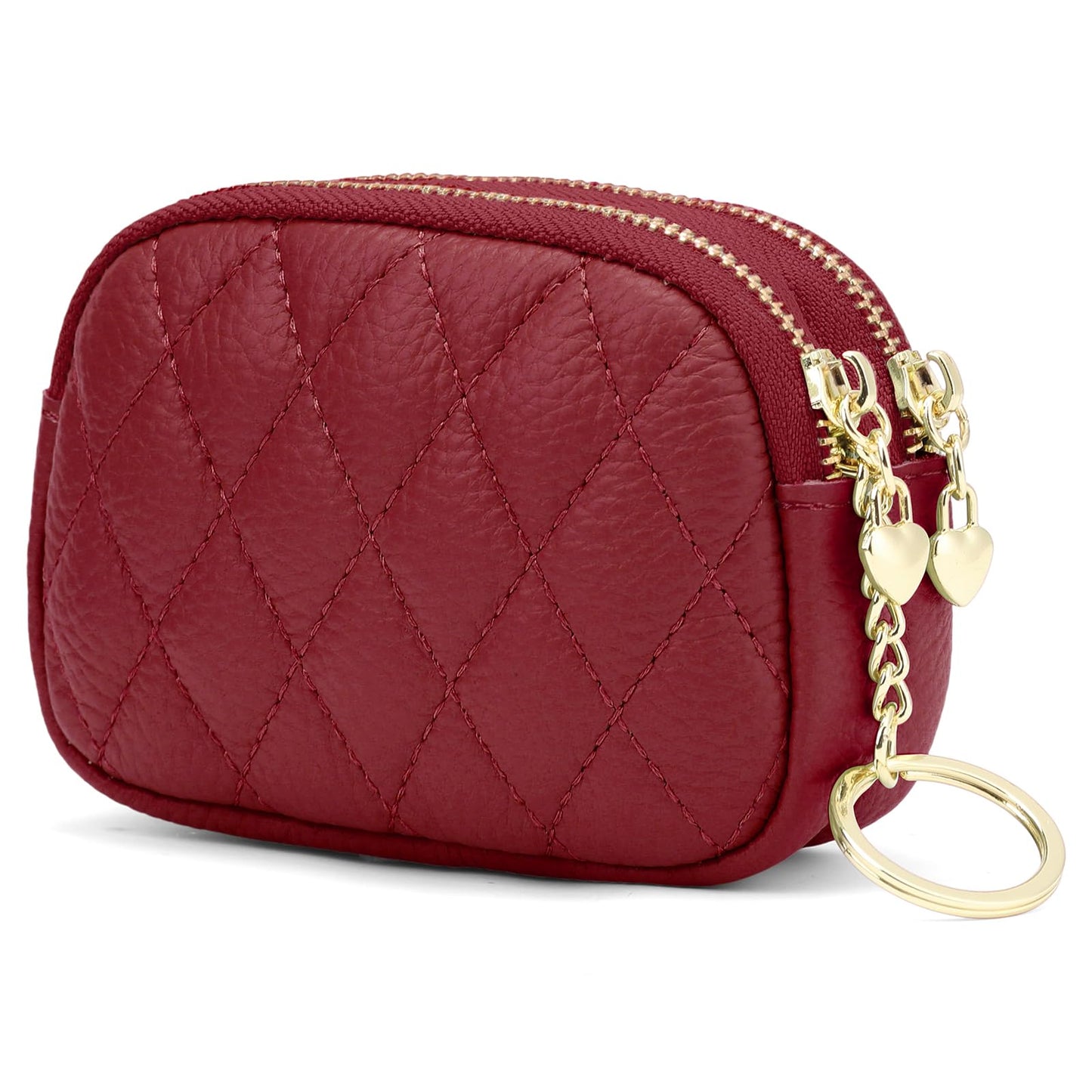 SENDEFN Women's Coin Purse Genuine Leather Wallet Small 2 Zippers Change Pouch Purse with Keychain Ring