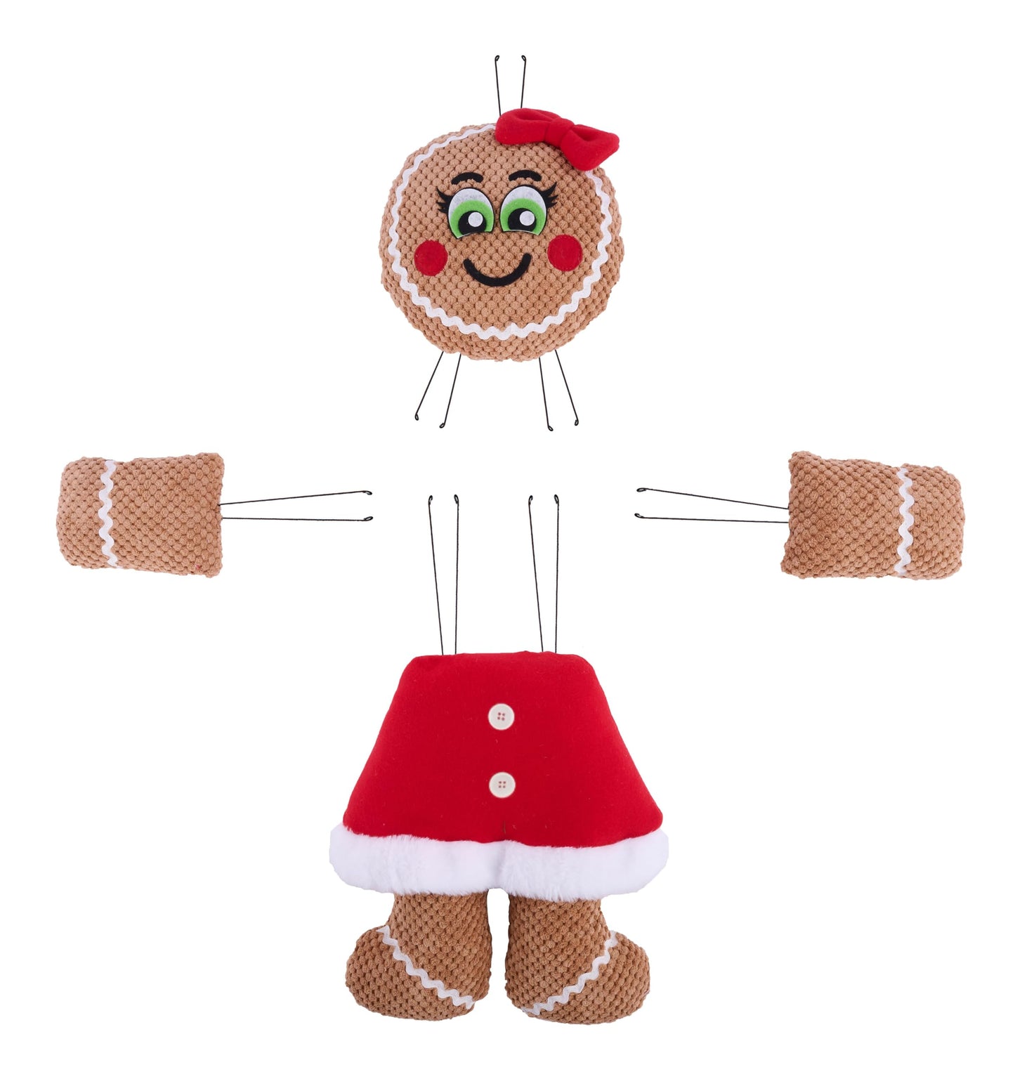 Gingerbread Girl 21" Wreath Kit, 4-Pieces for Christmas Wreaths, Floral Arrangements, Crafts, and Decorations (Brown, Red, White)