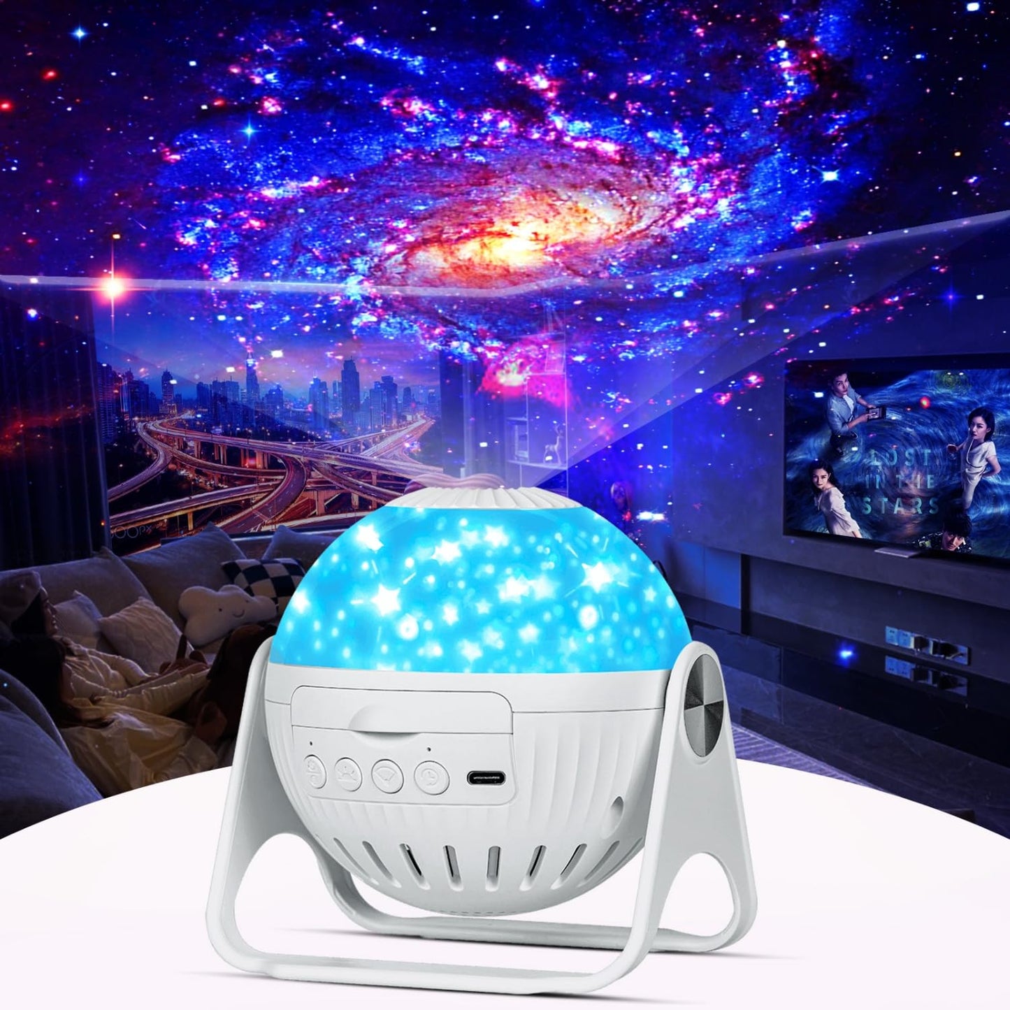 Star Projector, 7 in 1 Galaxy Projector, Night Light for Kids Bedroom, Ceiling, Planetarium Projector, Kids Night Light with Timer 360° Rotation Lamp for Baby Girls, Christmas, Nursery, Room Decor