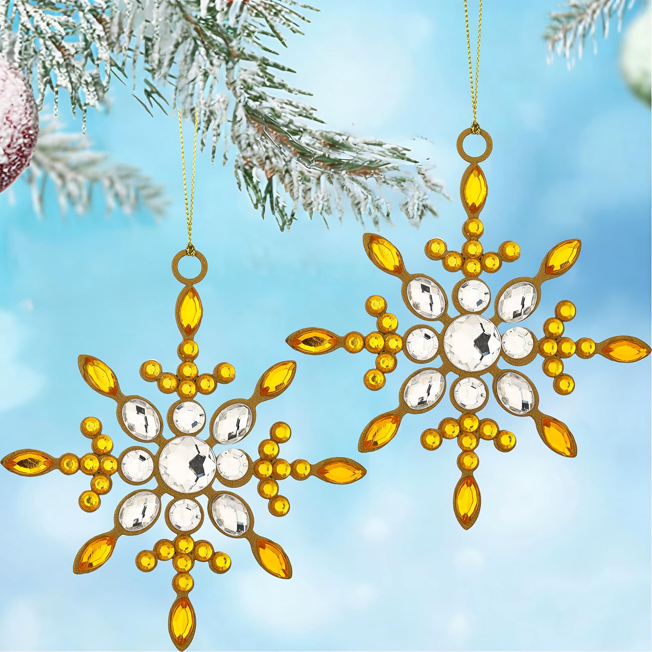 4 pcs Gold Sparkling Snowflake Christmas Ornaments-Large Christmas Tree Decoration- Hanging Reinstone Christmas Snowflake Ornaments for Christmas Tree Winter Supplies (4, Gold)