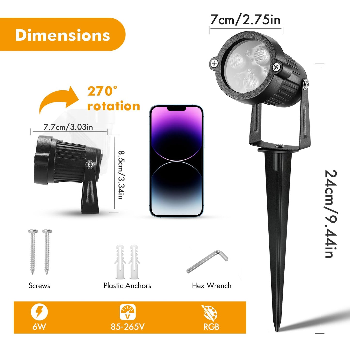 LemonBest Landscape Lighting - 6W RGB Color Changing Halloween Landscape Lights 120V Christmas Outdoor LED Spotlight with Remote Control Waterproof Spot Lights for Yard Garden Patio Driveway (1 Pack)