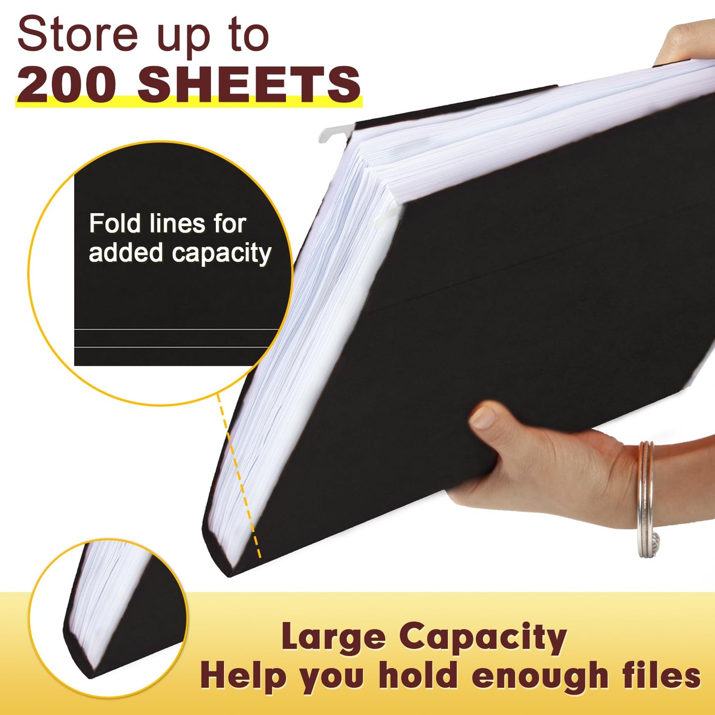 HERKKA Hanging File Folders, 30 Pack Reinforced Letter Size Hanging Folders, Designed for Bulky Files, Filing Cabinet, 1/5-Cut Adjustable Tabs (Black)