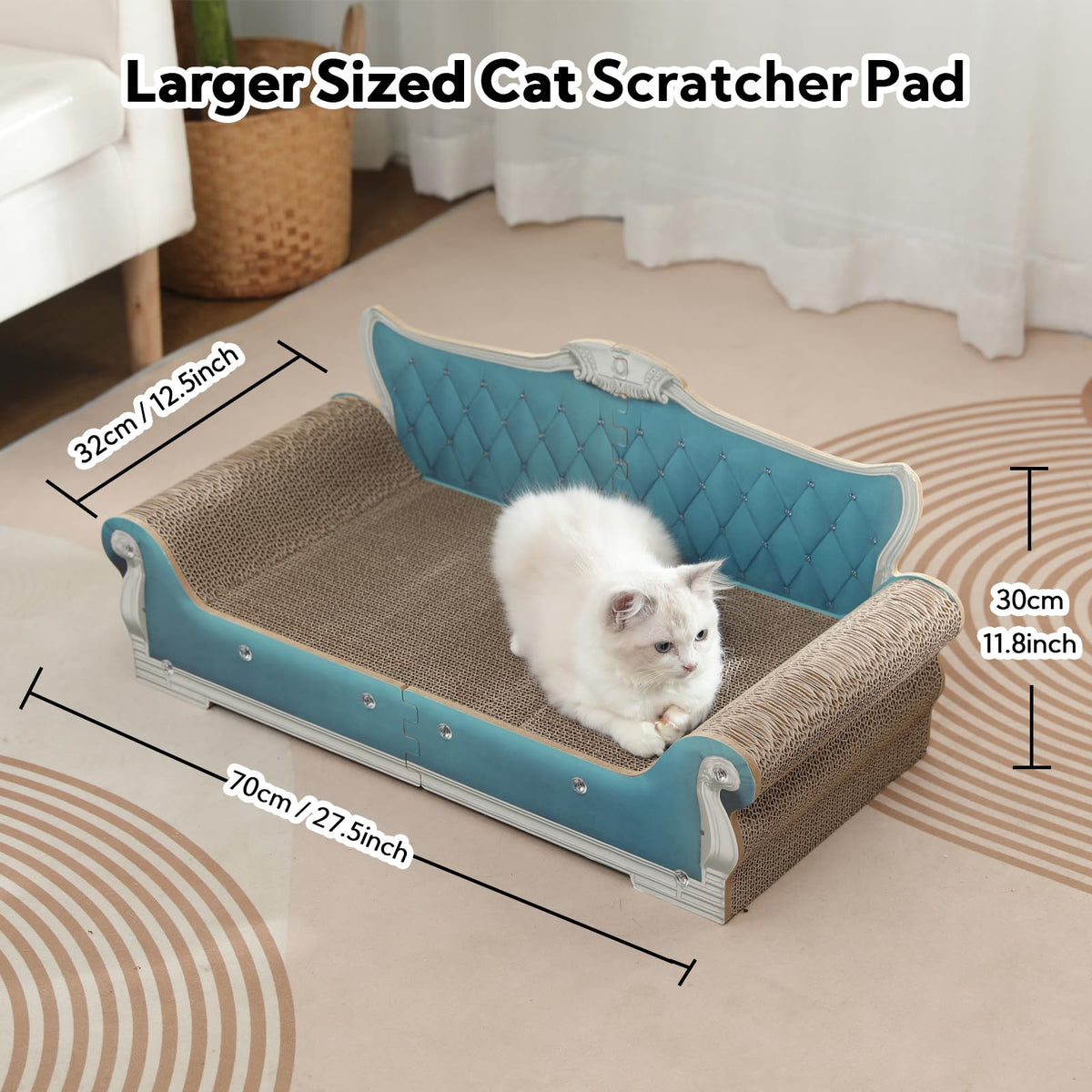 Kidding Pets Cat Sofa Shape Scratch Pad for Large Medium Small Indoor Cats,Larger-Sized Recyclable Reversible Cardboard Cat Couch for Resting Claw Grinding and Playing