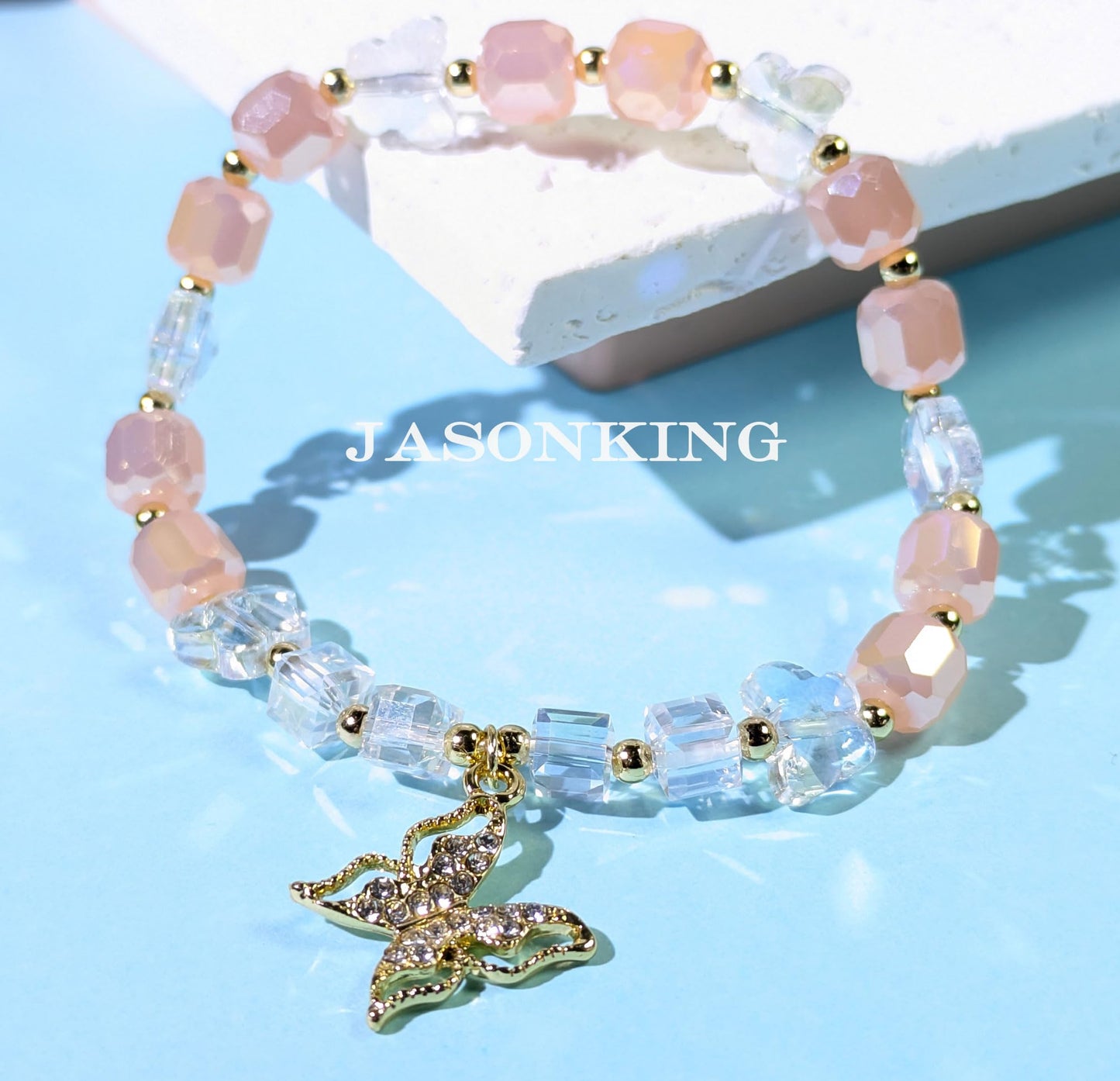 jasonking Butterfly Crystal Stretch Bracelet for Women,Birthday Gift for Mothers, aniversary gift (light yellow)