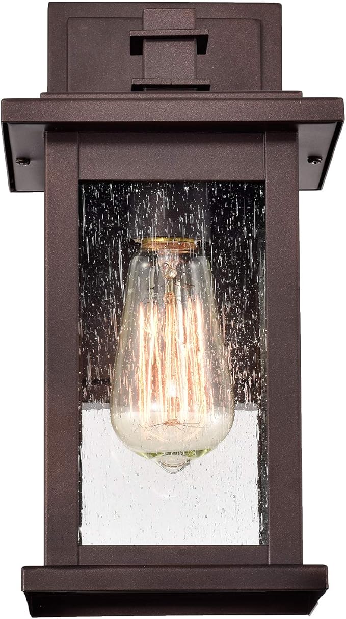 MICSIU Oil Rubbed Bronze Outdoor Wall Sconce, Clear Seedy Glass Outside Porch Sconce, 12 Inch Outdoor Light Fixture for House, Front Door, Entryway, Patio