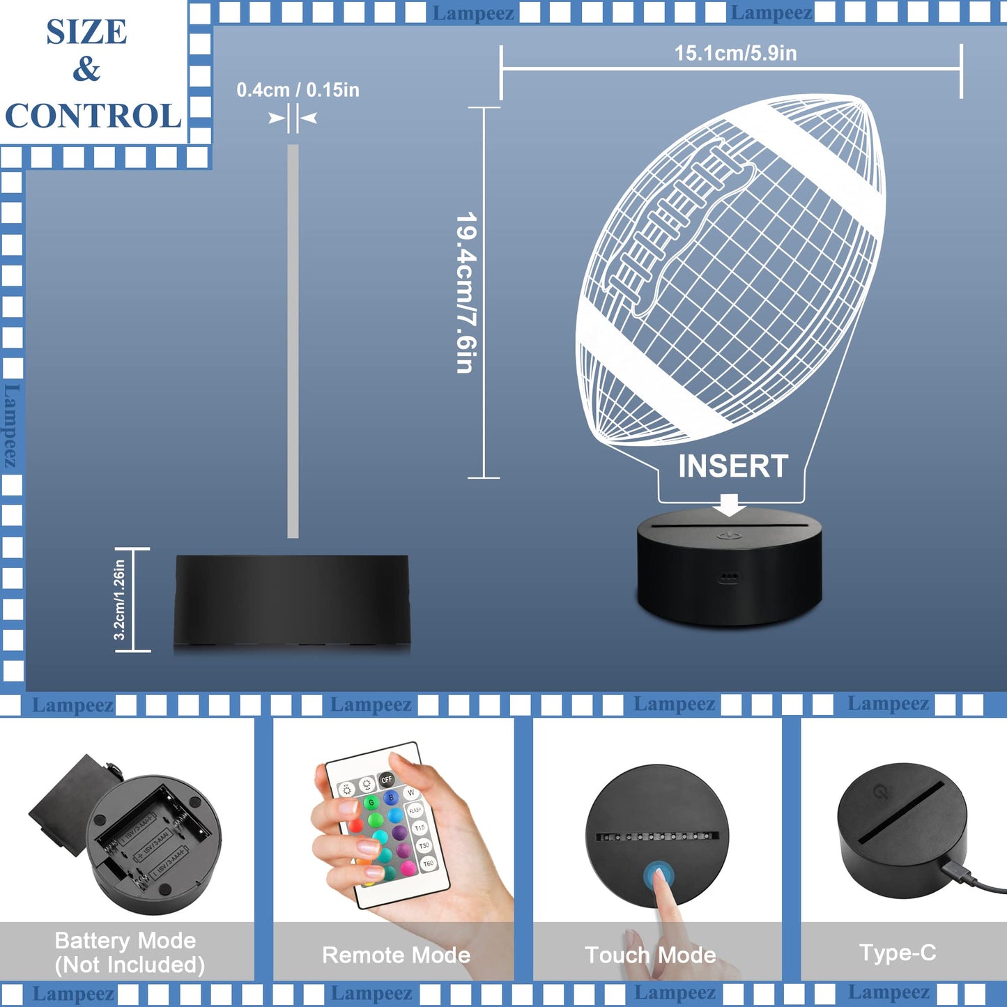 Lampeez Football Gifts Night Light, Kids 3D American Football Night Light Optical Illusion Rugby Lamp with 16 Colors Changing Remote Birthday Xmas Valentine Gift Idea for Sport Fan Boys Girls