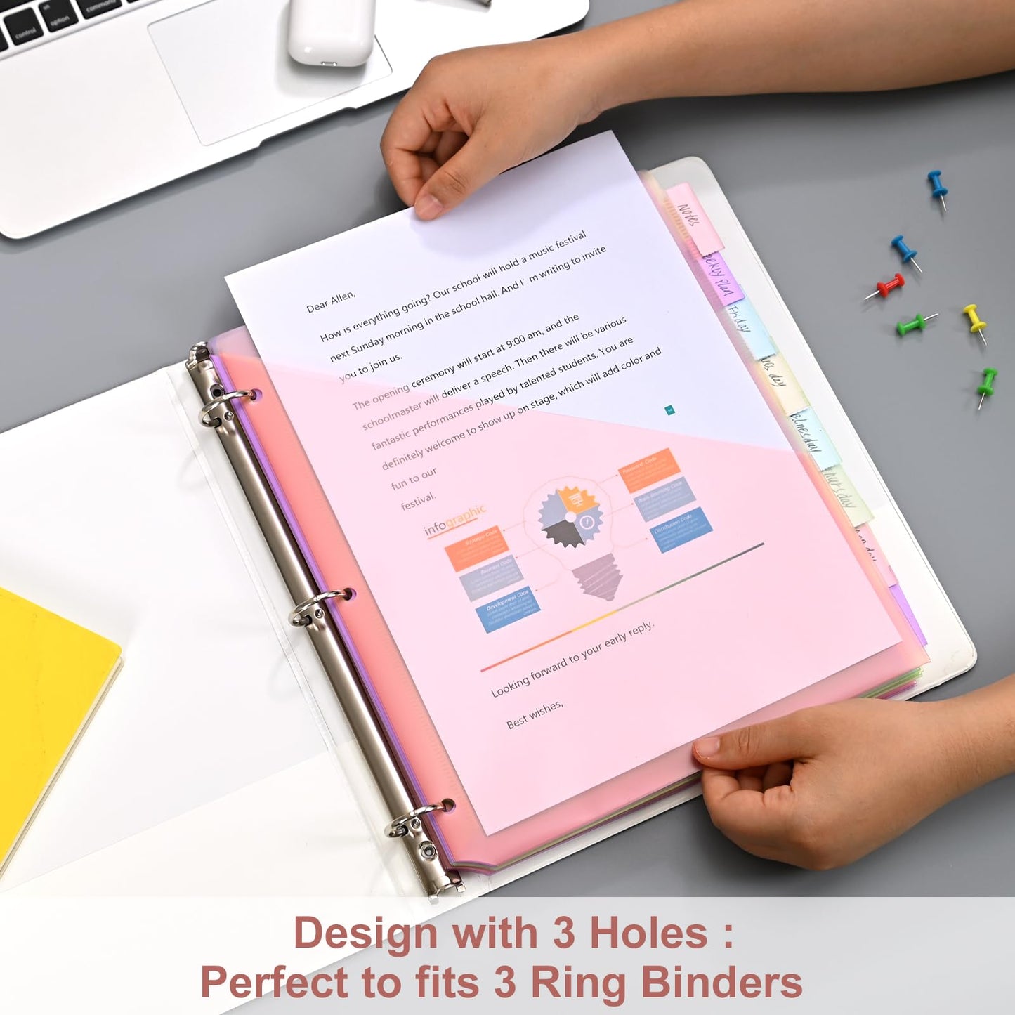 8-Tab Binder Dividers with 2 Pockets, Index Pockets for 3 Ring Binders, 8 Pastel Colors, US Letter Size (2 Packs - 16 Counts)