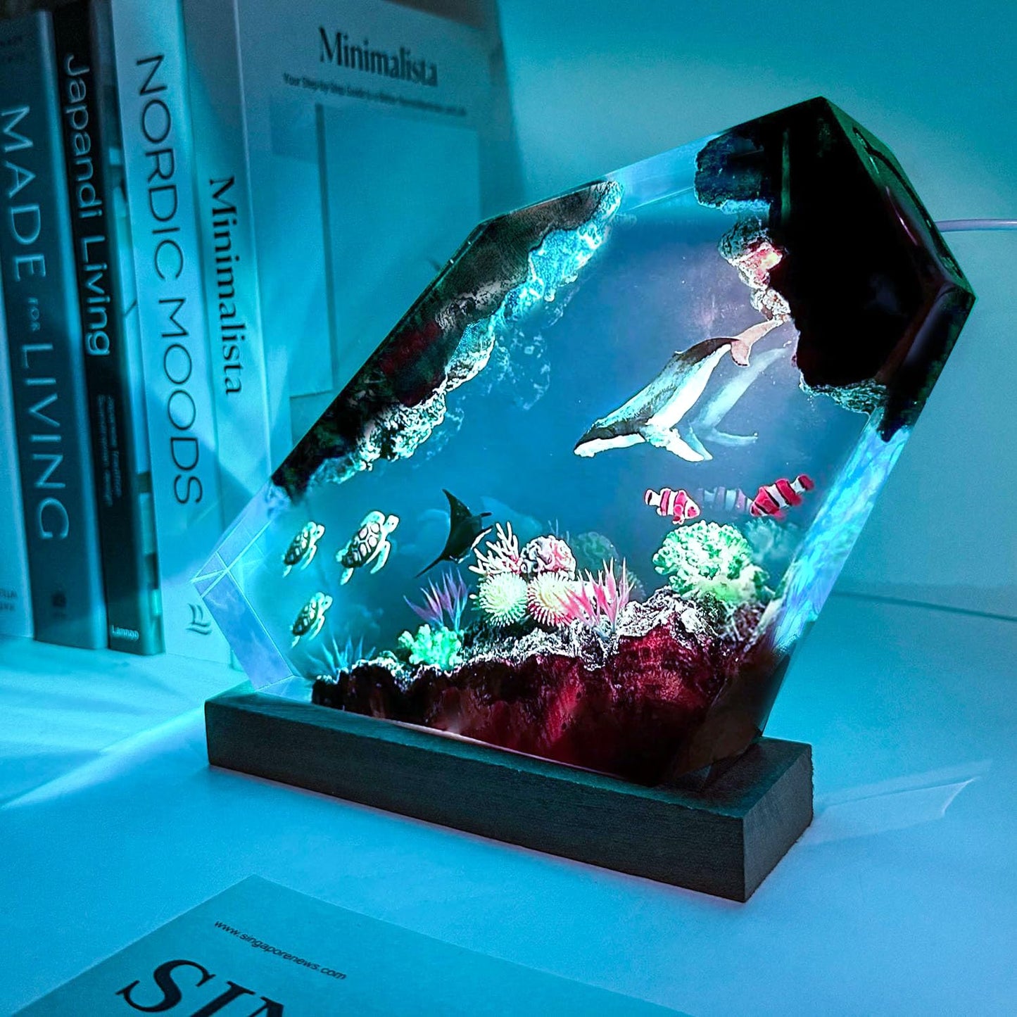 Humpback Whale Resin Ocean Lamp, Handmade RGB Resin Night Light for Home Office Decor,Turtles Gifts for Women, Ocean Lover Collectibles, Unique Gifts for Mom,Holiday Gift for Him & Her (S 6"x4")