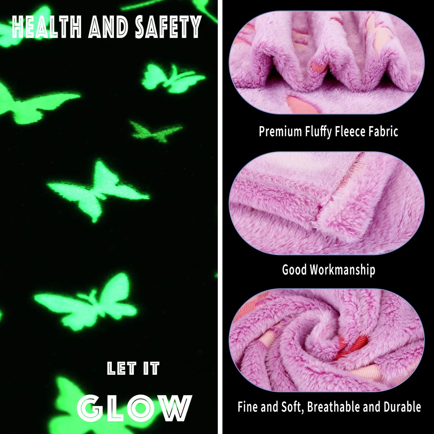 Glow in The Dark Blanket Butterfly Gifts for Kids Girls Birthday Christmas Bedroom Bed Room Decor Soft Cozy Fluffy Plush Fleece Premium Luminous Throw Fun Cool for Teen Toddler 50"x60"