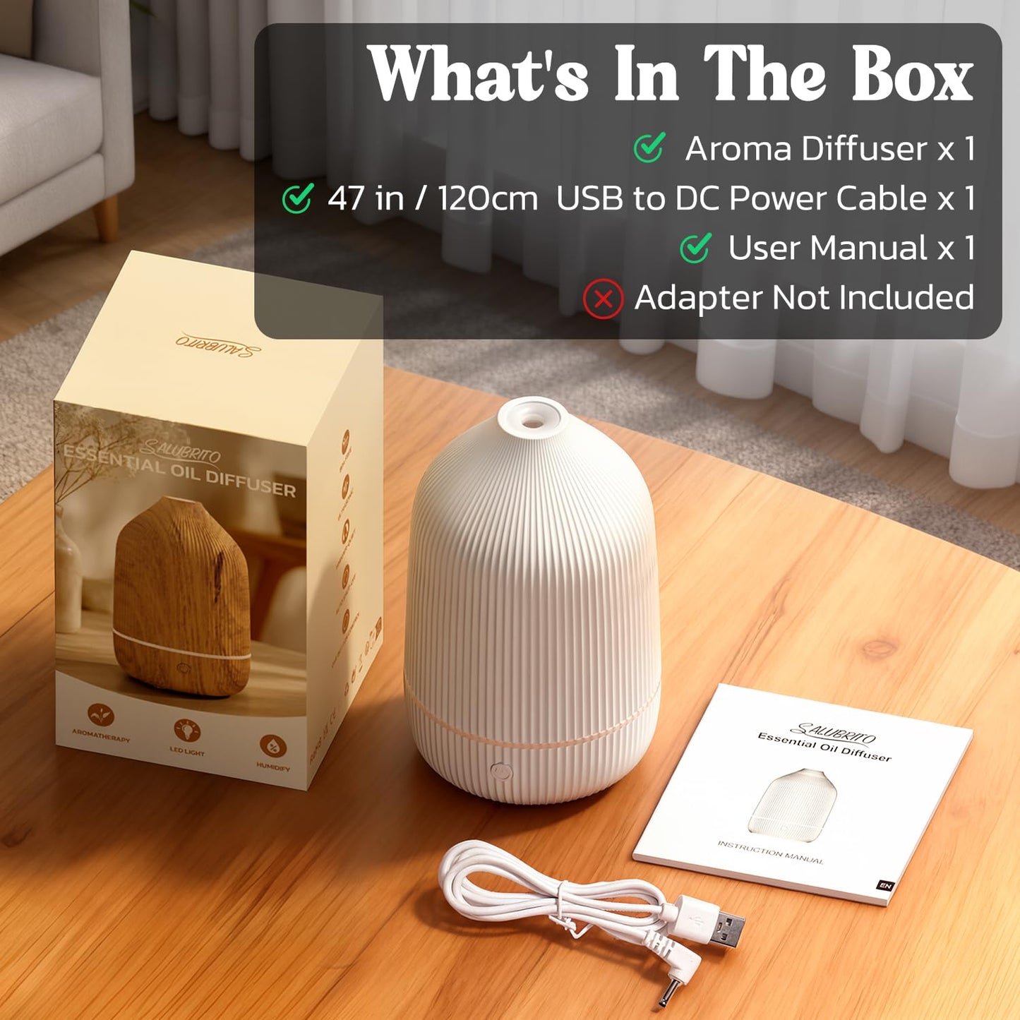 Essential Oil Diffuser, 100ml Aromatherapy Diffuser, Mini Ultrasonic Diffuser for Essential Oil, Home, Office, Cool Mist Humidifier with 7 Led Light, Auto Shut-Off, White