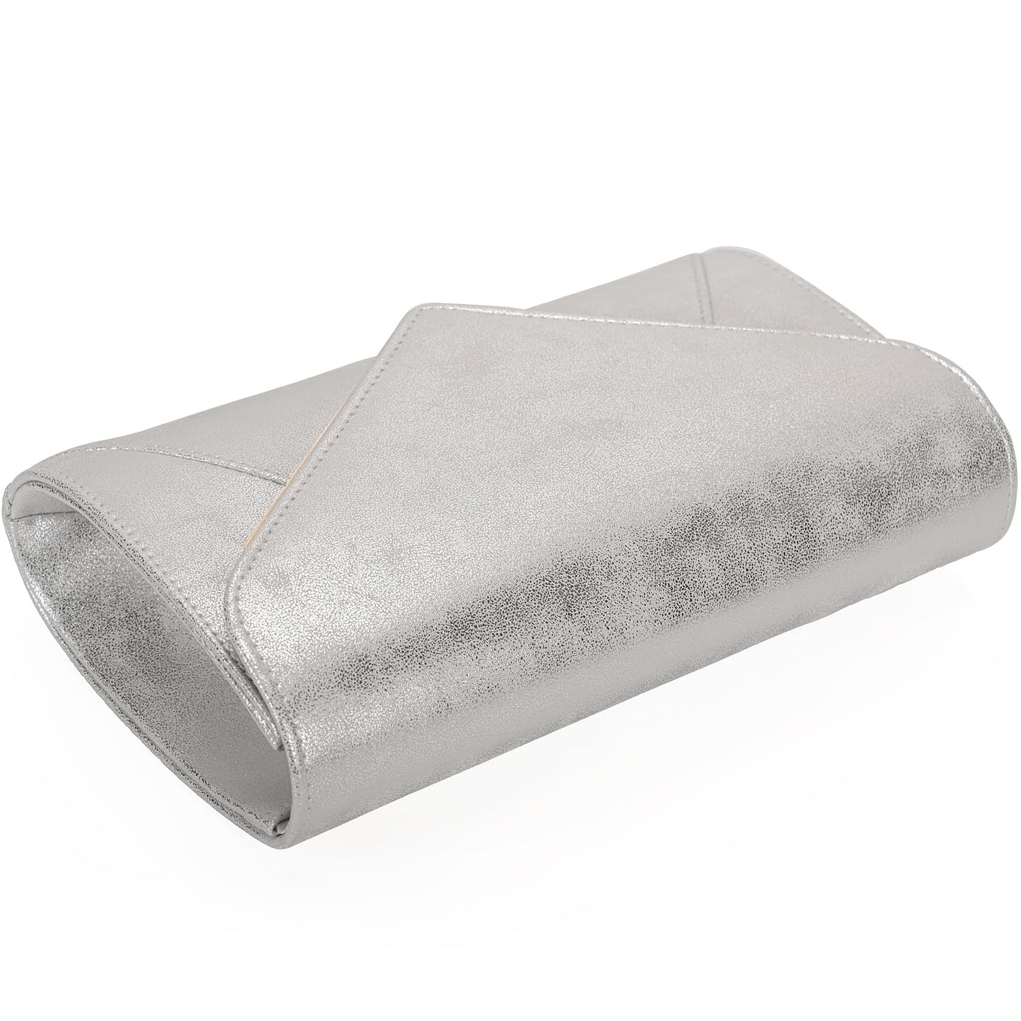 MOJISOLO PU Leather Clutch Purses Women Evening Envelope Handbag Prom Wedding Party Foldover Bag Silver
