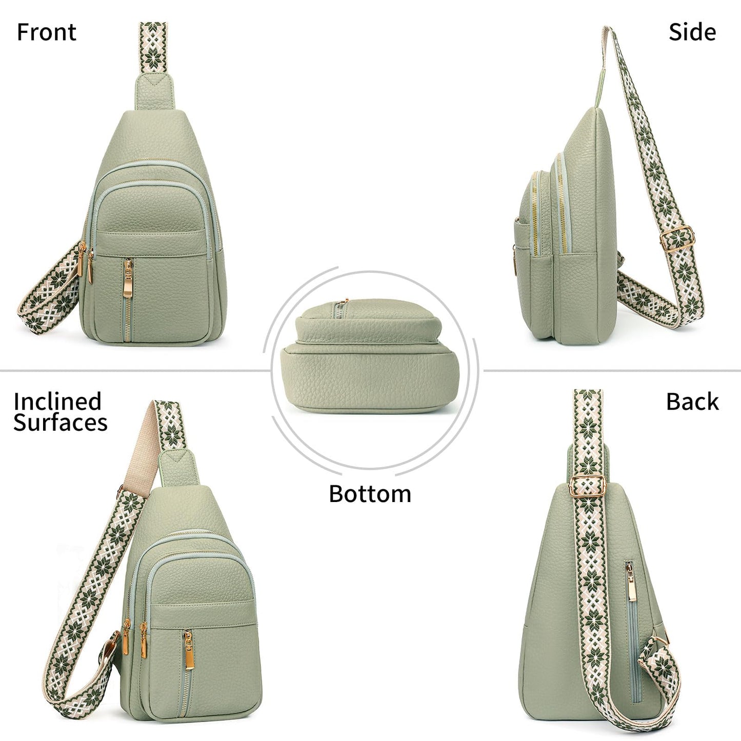 FALAN MULE Small Crossbody Sling Bags Fanny Packs Leather Purses Chest Bag for Women (Green)