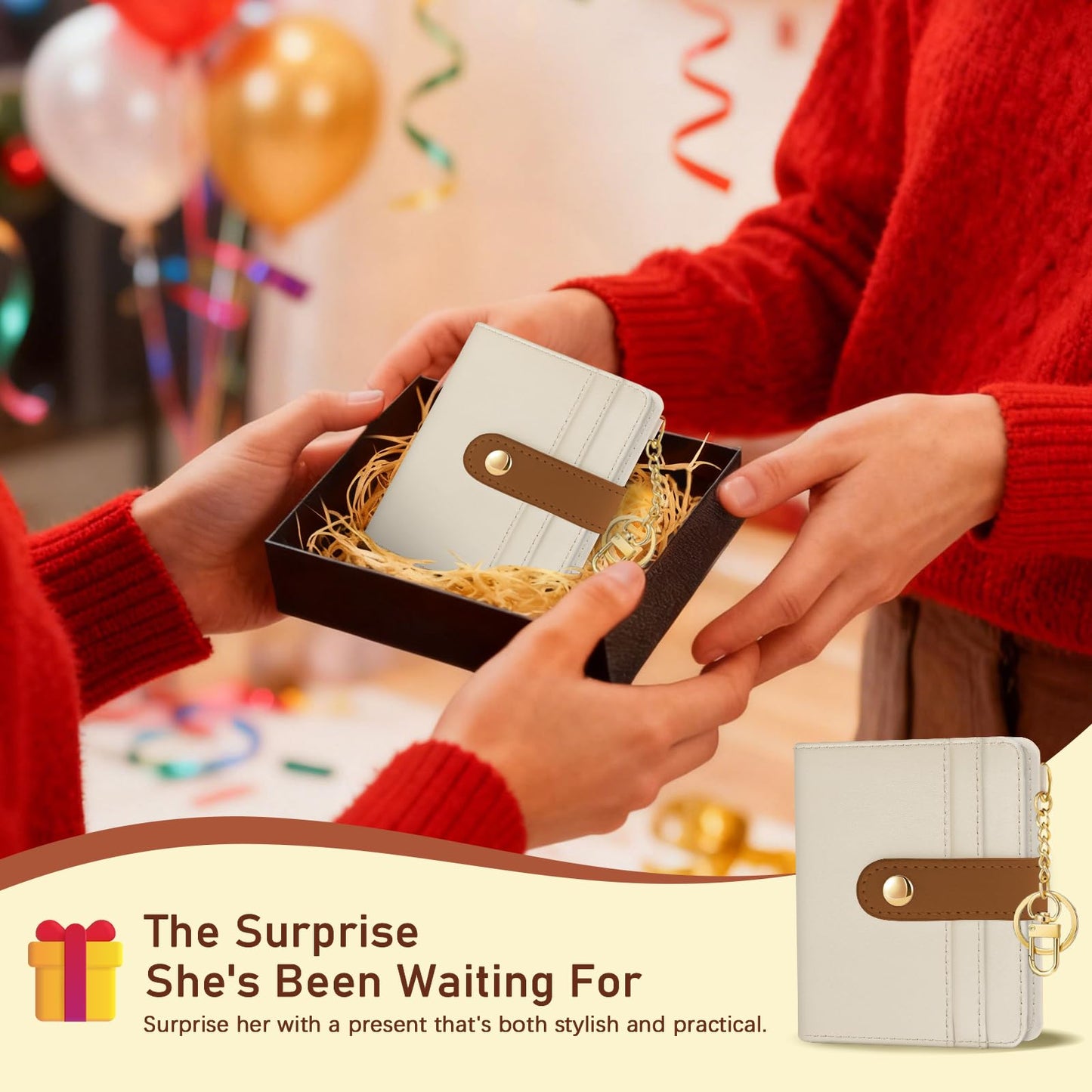 Jogjam Small Ladies Wallet, Rfid Slim Thin Compact Credit Card Women Wallet, PU Leather Bifold Cash Wallet, Zipper Coin Pocket & ID Window, Female Gifts Beige and Caramel