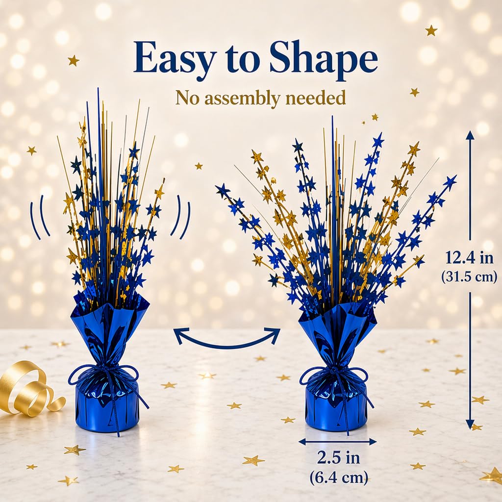 WMYQZXDF 6 Pack Metallic Foil Burst Star Table Decor, Blue & Gold Glitter Spray Centerpieces Scatter for Graduation,Birthday Party - Sparkling Tabletop Filler for Dessert Table or Holiday Celebration