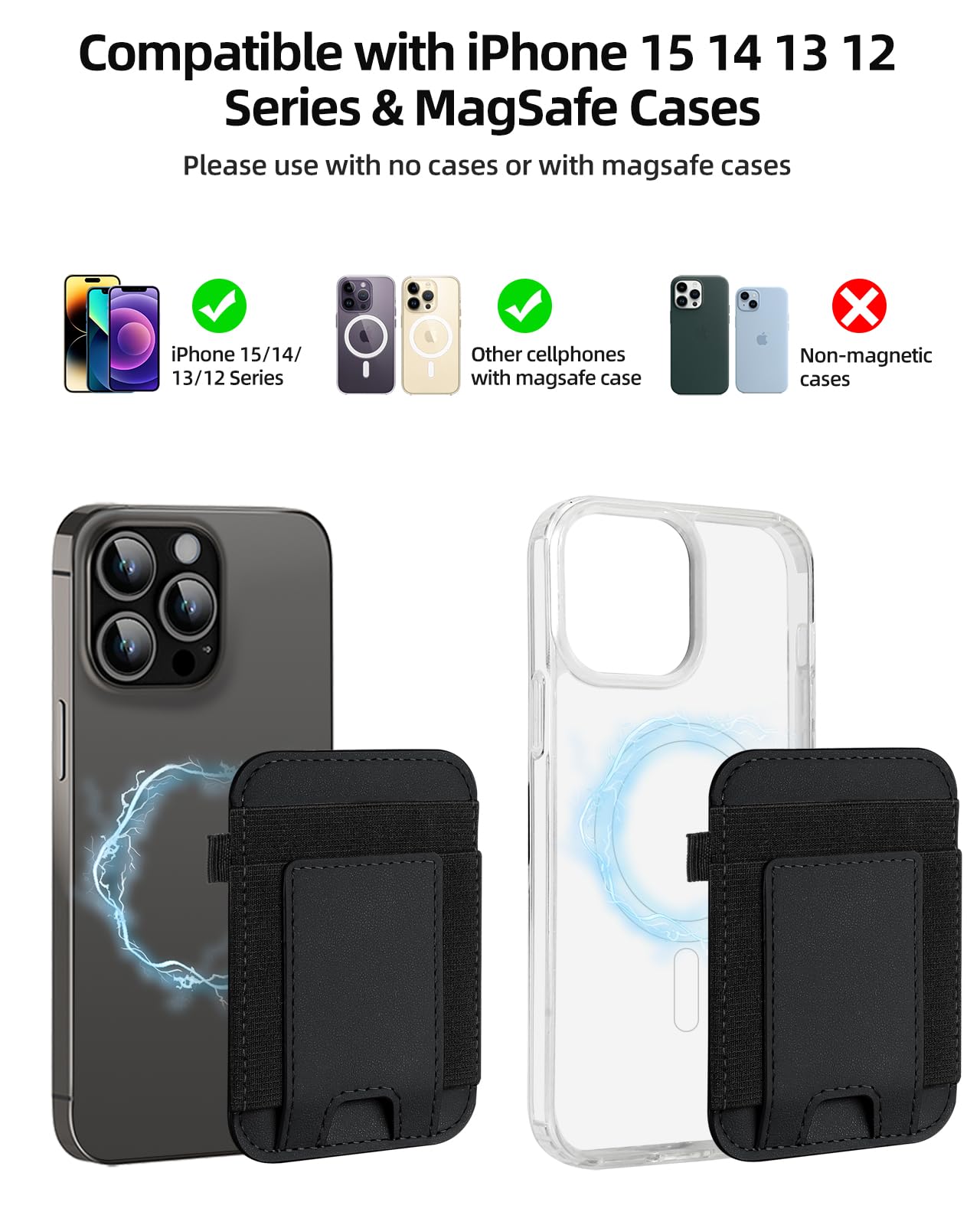 ExtreLife For Magsafe Wallet, Strongest Magnetic Wallet for iPhone 17/16/15/14/13/12 Series, for Magsafe Card Holder with 2 Card Slots, RFID Blocking, Vegan Leather, Hold 7 Cards, Slim, Black