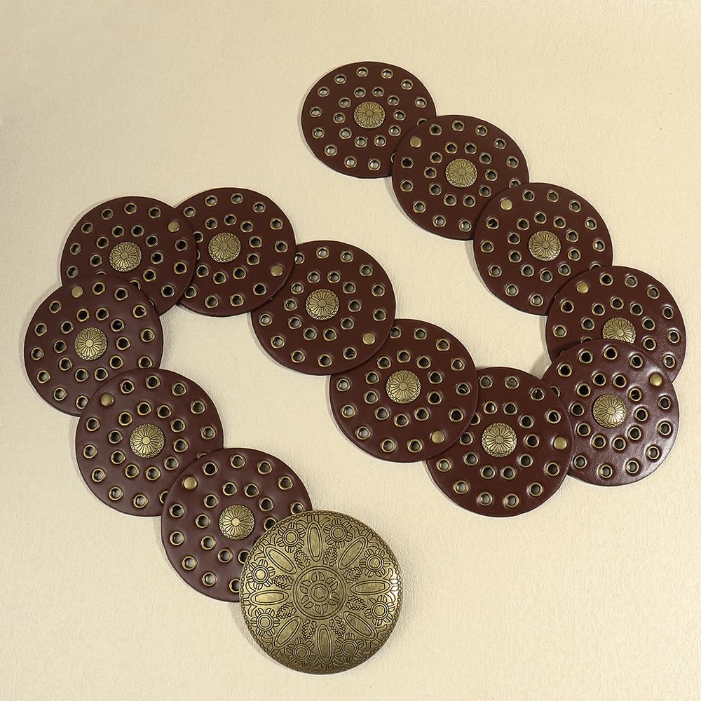 OVOY Womens Wide Western Cowboy Disc Belt Boho Disk Concho Country Waist Belts for Dress