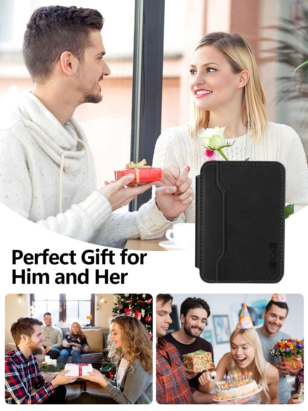 Miroddi for Magsafe Wallet, Ultra-Thin Leather Magnetic Phone Wallet Compatible with iPhone 17/16/15/14/13/12 Series, Magnetic Back of Phone Card Holder Fit 5 Cards 2 Bills, RFID Blocking, Black