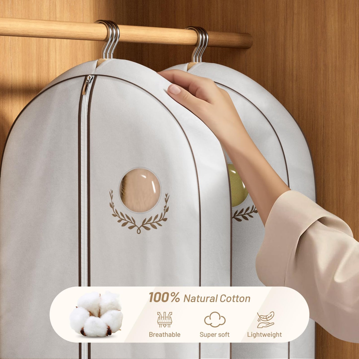 MISSLO 60" Cotton Garment Bag for Long Dress Breathable Fur Coat Storage Bag Women Dress Cover Luxury Garment Bags for Hanging Clothes Travel for Fur Coat, Jacket, Gown, Suit