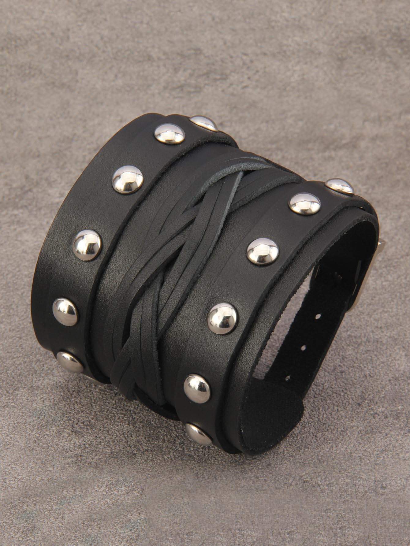 GelConnie Wide Leather Bracelet Thick Black Bracelet Leather Wrap Cuff Bracelet Mens Goth Leather Wristband Bracelet Wrist Cuffs Men