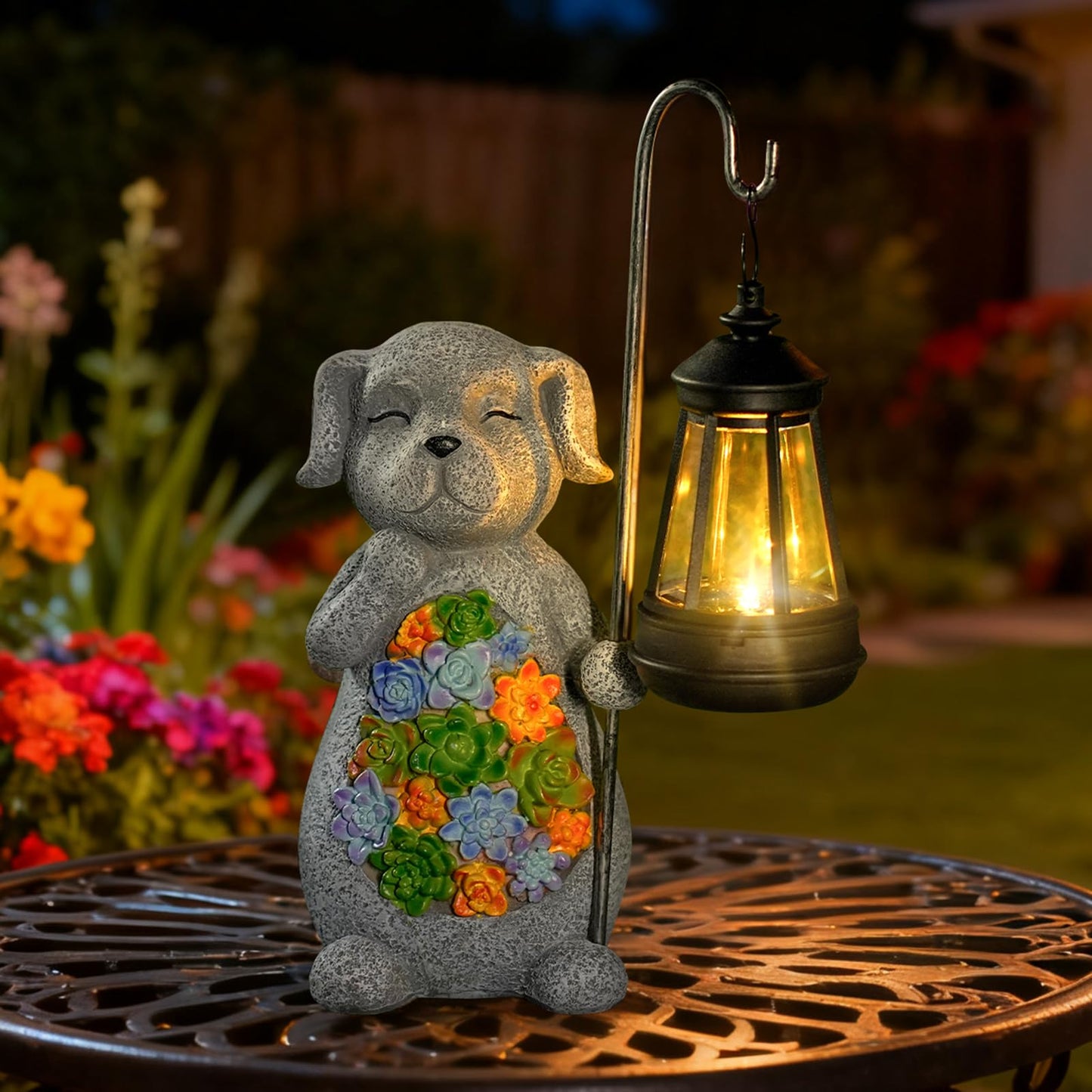 Solar Dog Garden Statue with Lantern – Waterproof Resin Outdoor Decor for Yard, Lawn, Flower Bed, Backyard, Front Yard, Patio, Balcony – Gift for Dog Lovers